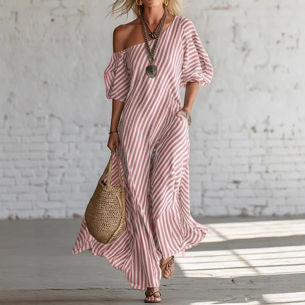 Striped Off - shoulder Dress - Destiny's Beautiful World