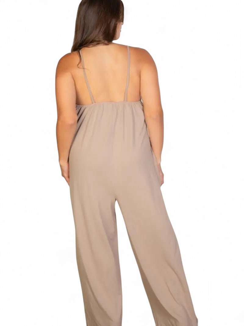Curvy Spaghetti Strap Solid Wide Jumpsuit {BP5554X} - Destiny's Beautiful World