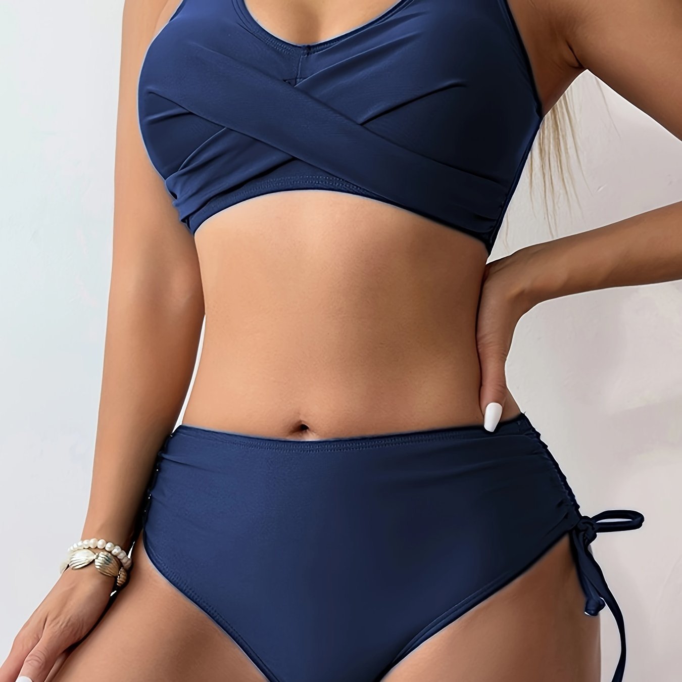 Twist Front V Neck High Waist 2 Piece Bikini Set - Destiny's Beautiful World