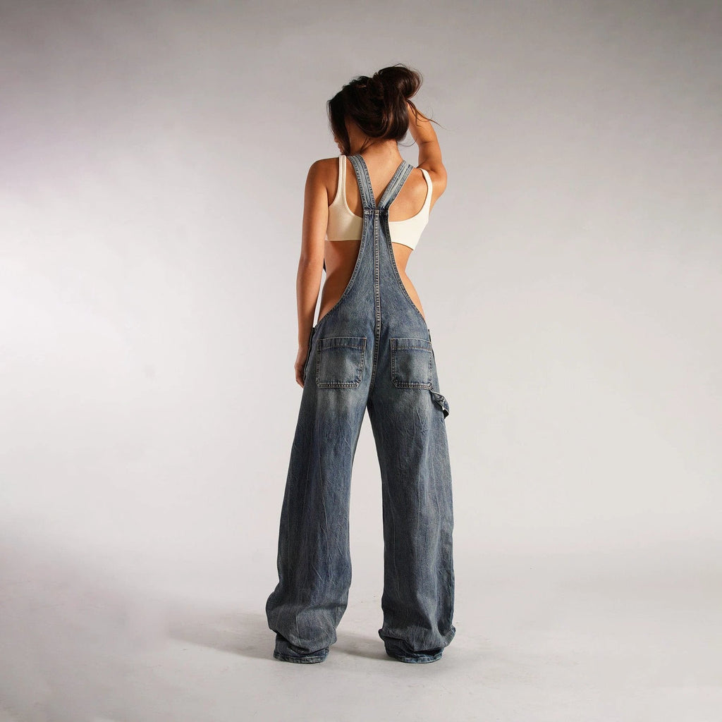 Y2K Denim Overalls - Zipper Suspender Jumpsuit