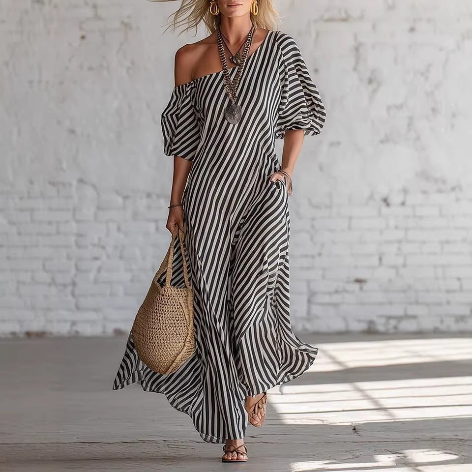Striped Off - shoulder Dress - Destiny's Beautiful World