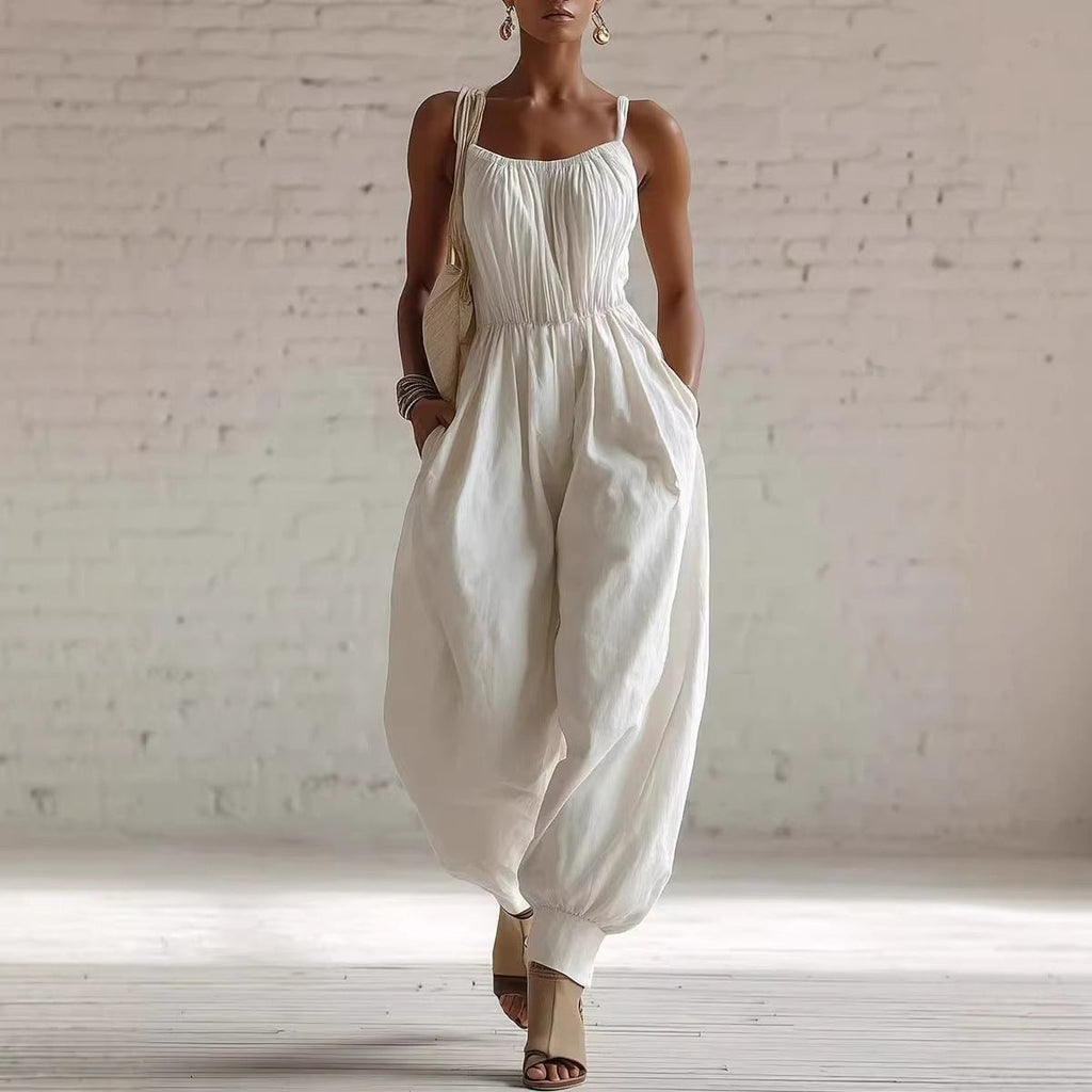 Women's Sleeveless Wide - Leg Jumpsuit – Knit, Low Waist, Flare Pants - Destiny's Beautiful World