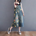 Women's Oversized Denim Print Suspender Skirt