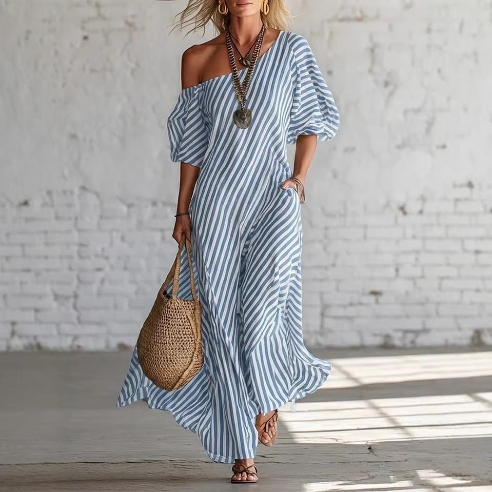 Striped Off - shoulder Dress - Destiny's Beautiful World