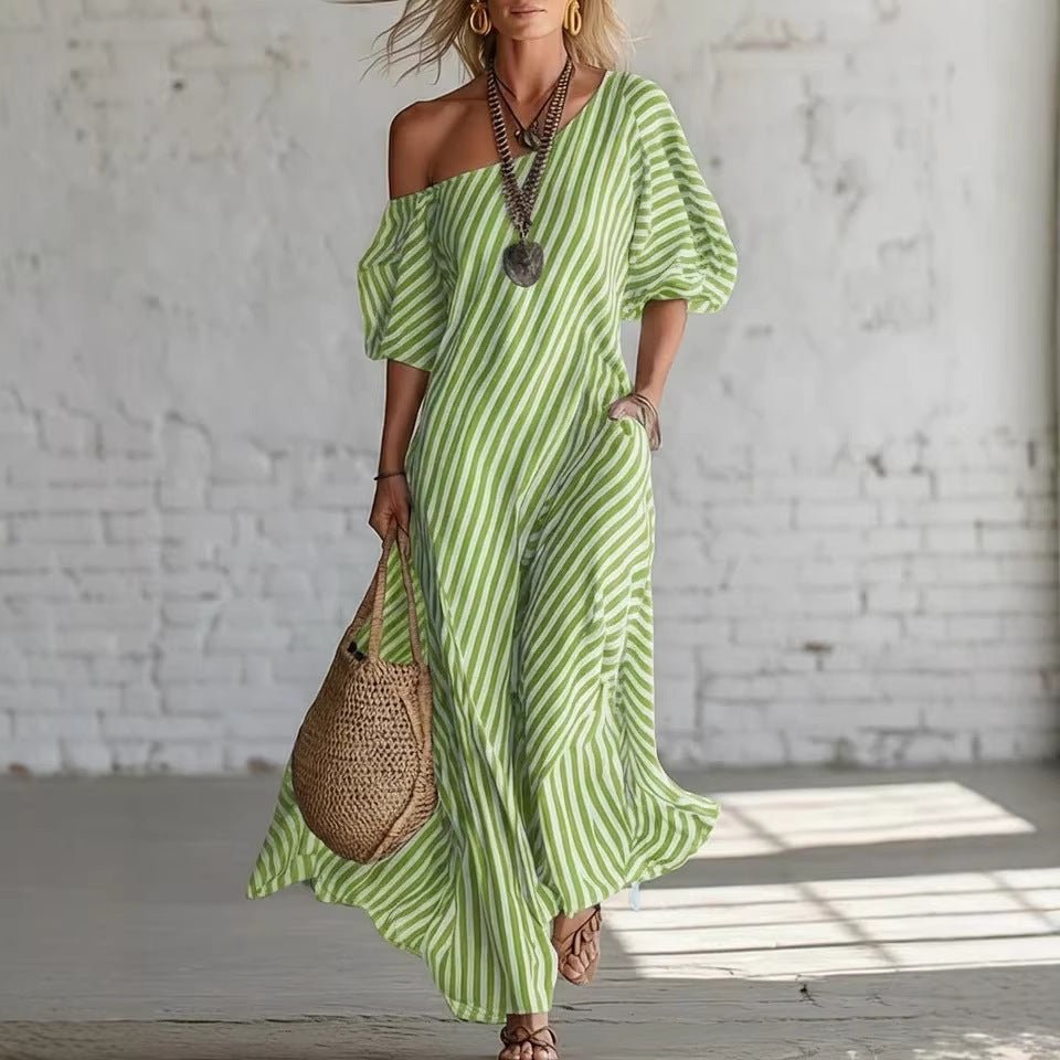 Striped Off - shoulder Dress - Destiny's Beautiful World