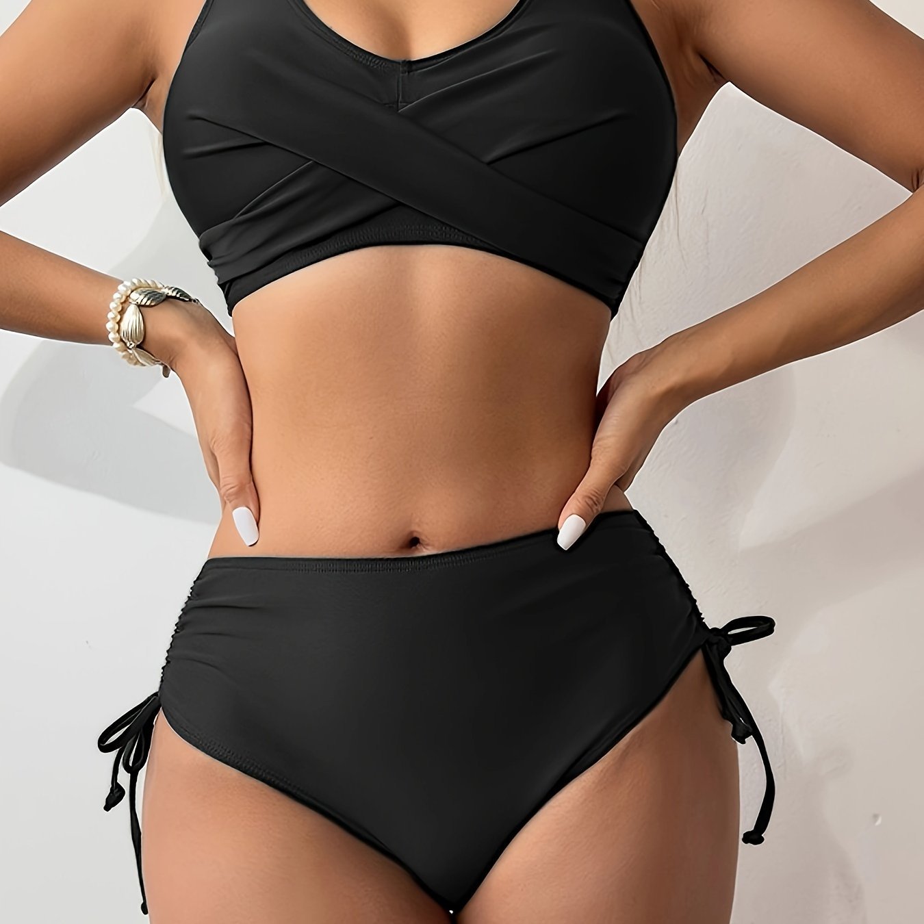 Twist Front V Neck High Waist 2 Piece Bikini Set - Destiny's Beautiful World