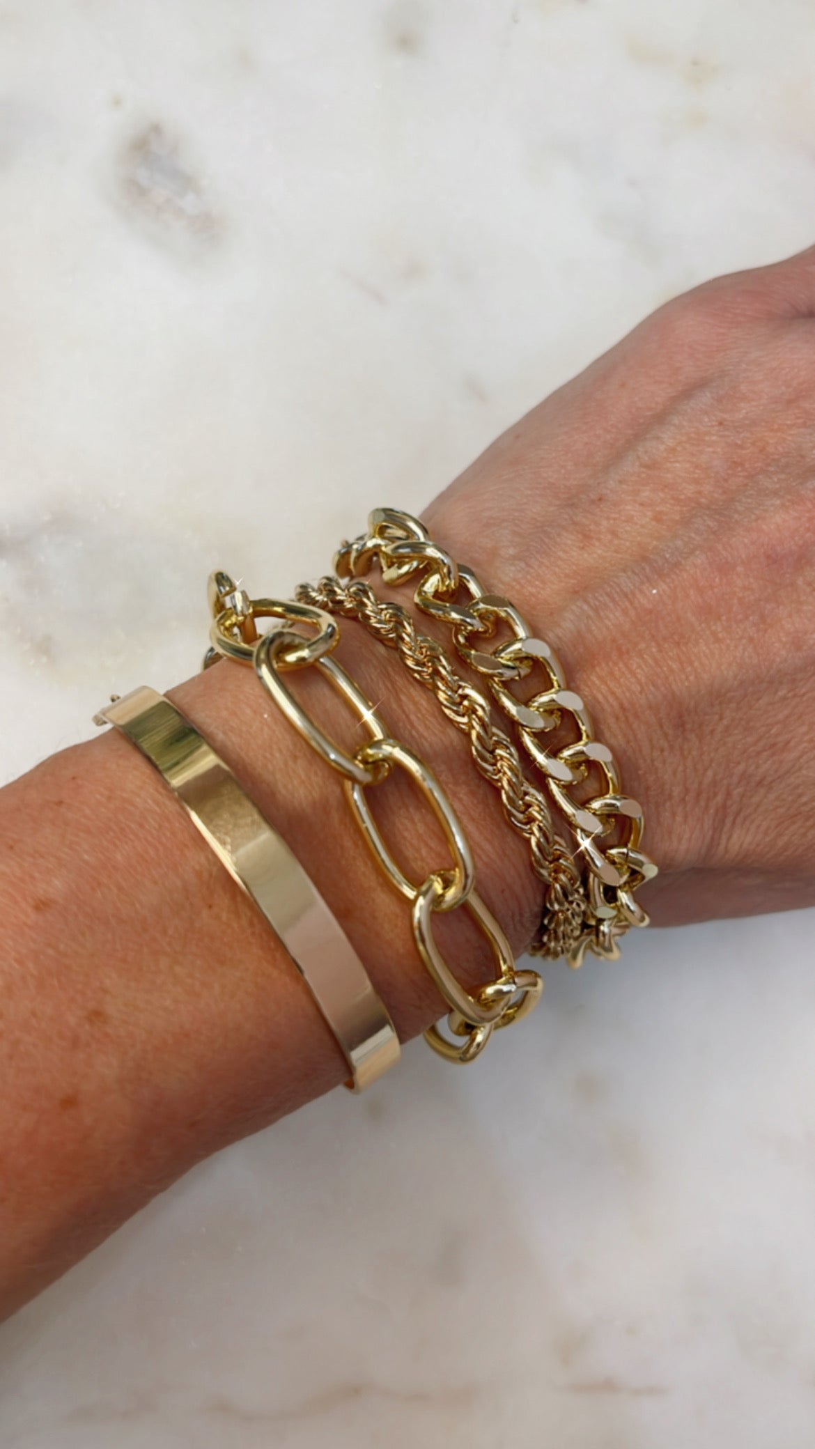 Curb Gold Cuban Four Set Chain Bracelets - Destiny's Beautiful World