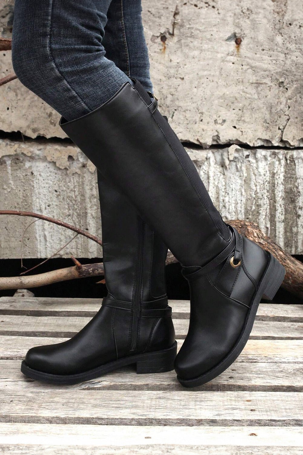 Josie Zipper Knee High Low Heel Boots - Destiny's Beautiful World