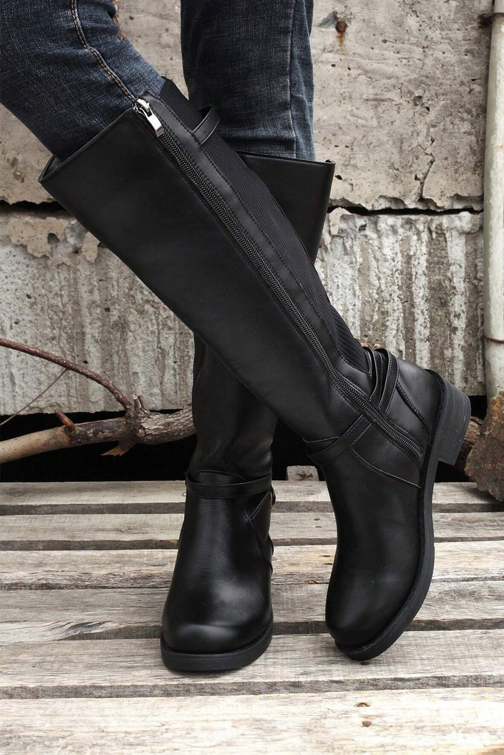 Josie Zipper Knee High Low Heel Boots - Destiny's Beautiful World