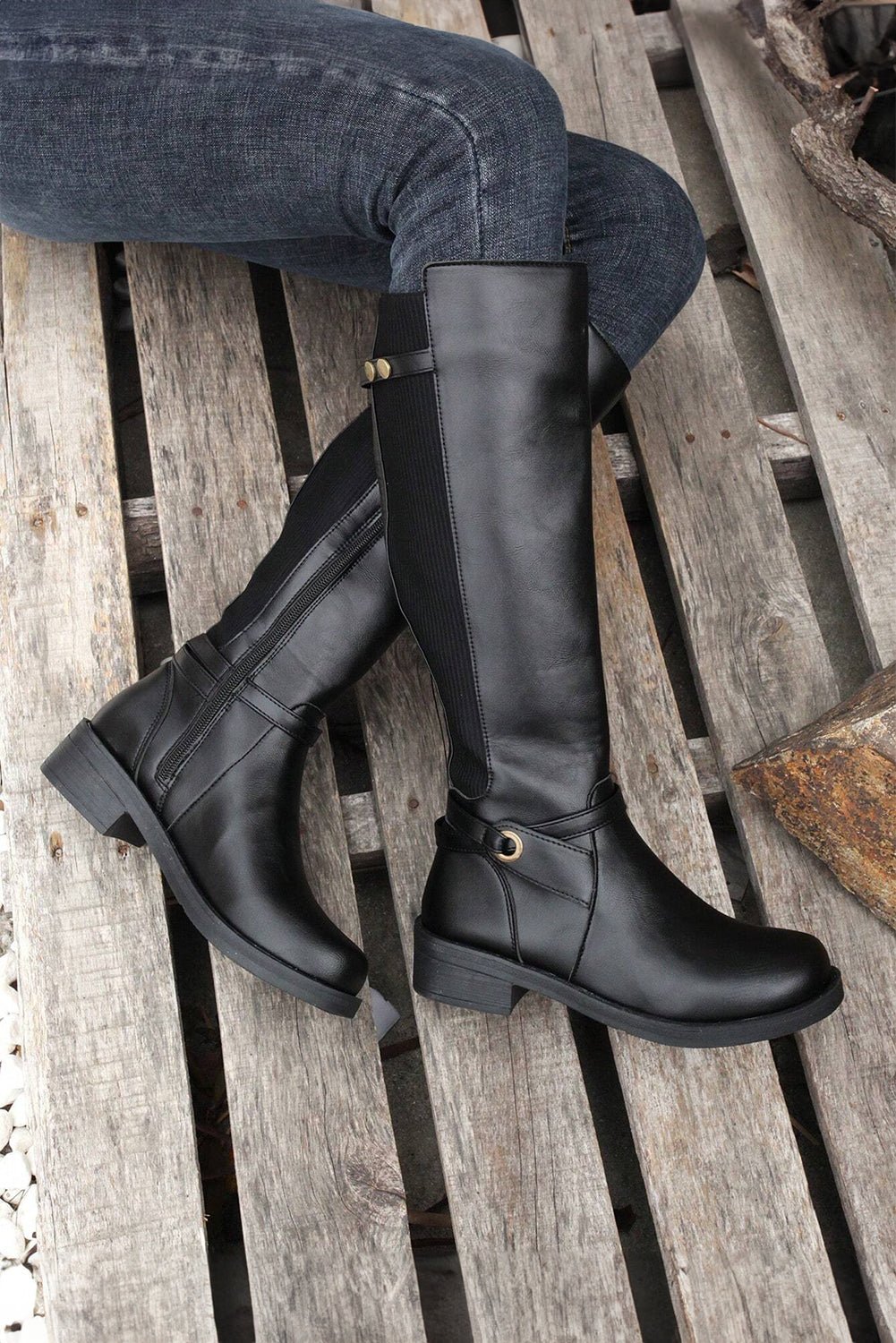 Josie Zipper Knee High Low Heel Boots - Destiny's Beautiful World