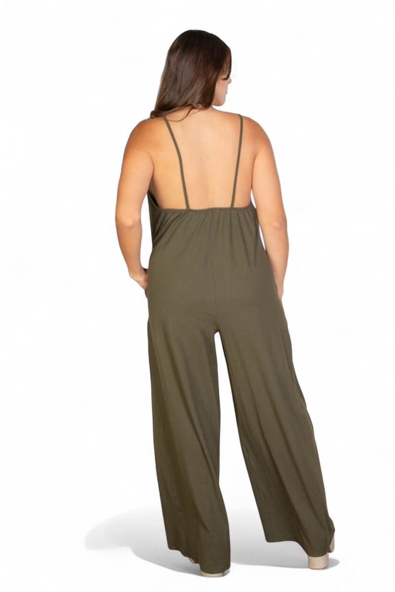 Curvy Spaghetti Strap Solid Wide Jumpsuit {BP5554X} - Destiny's Beautiful World