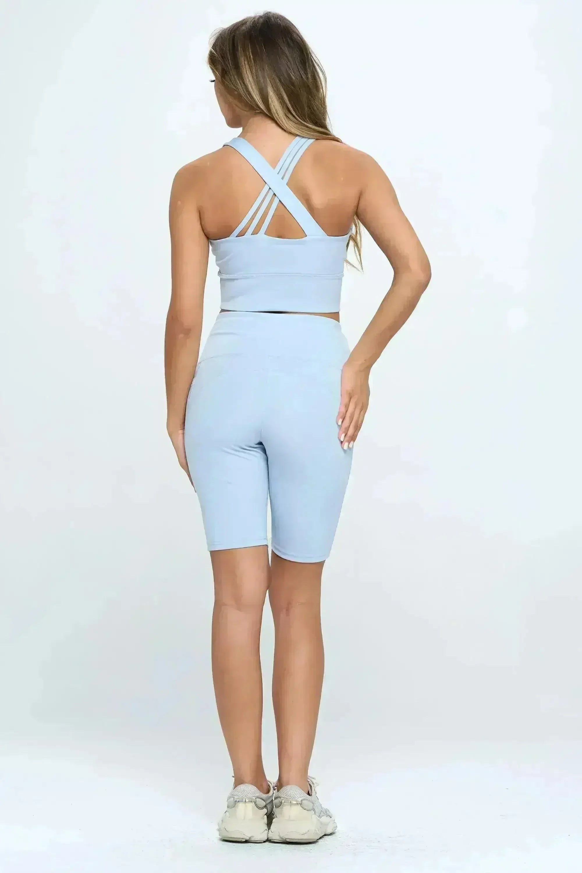 Crisscross Sports Bra & Biker Shorts Set