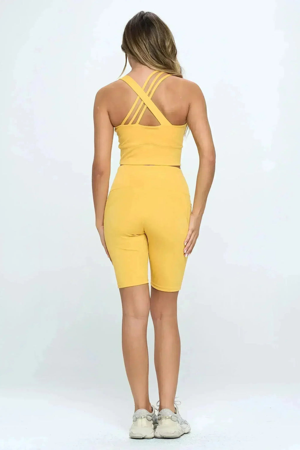 Crisscross Sports Bra & Biker Shorts Set