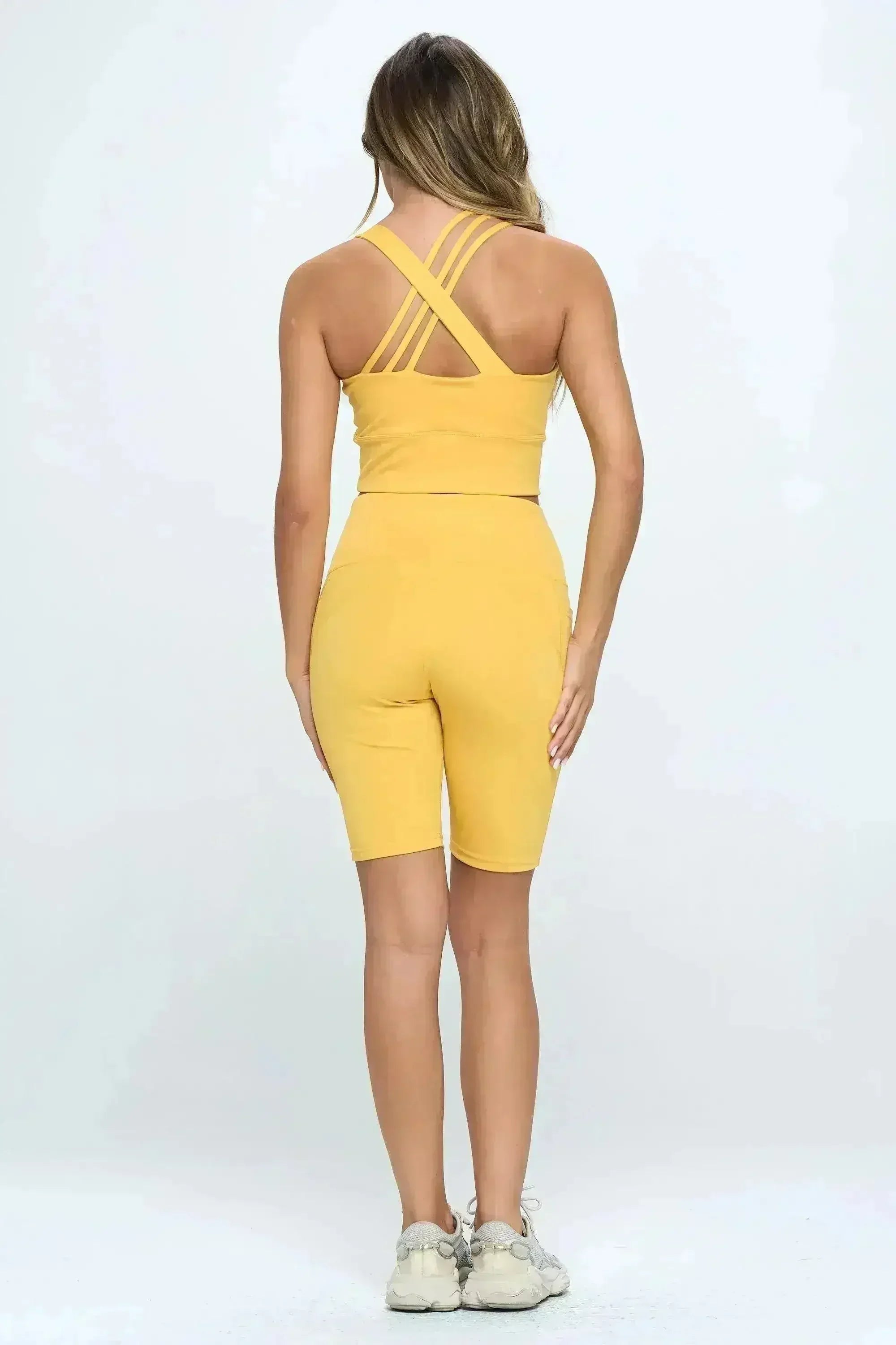 Crisscross Sports Bra & Biker Shorts Set