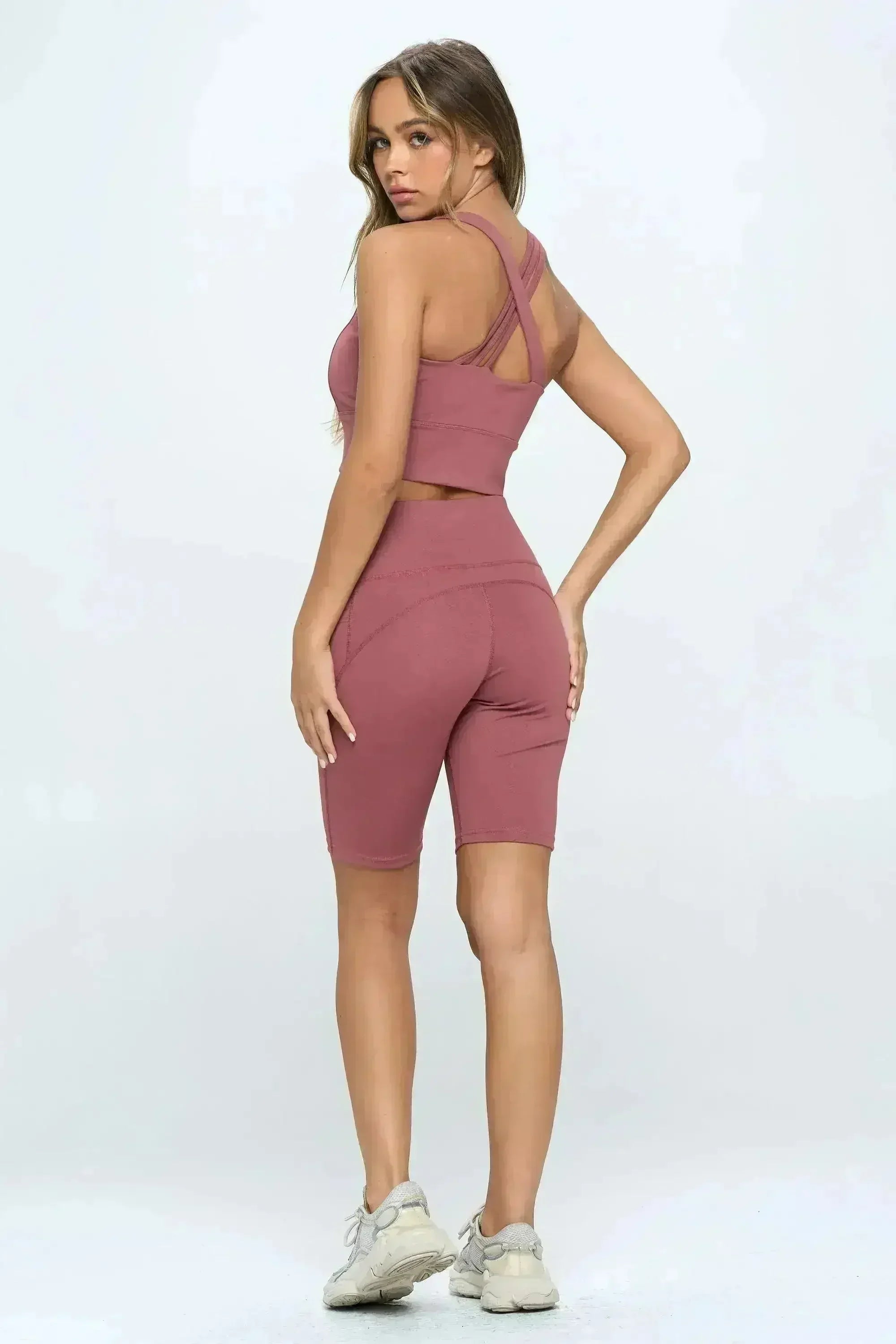 Crisscross Sports Bra & Biker Shorts Set