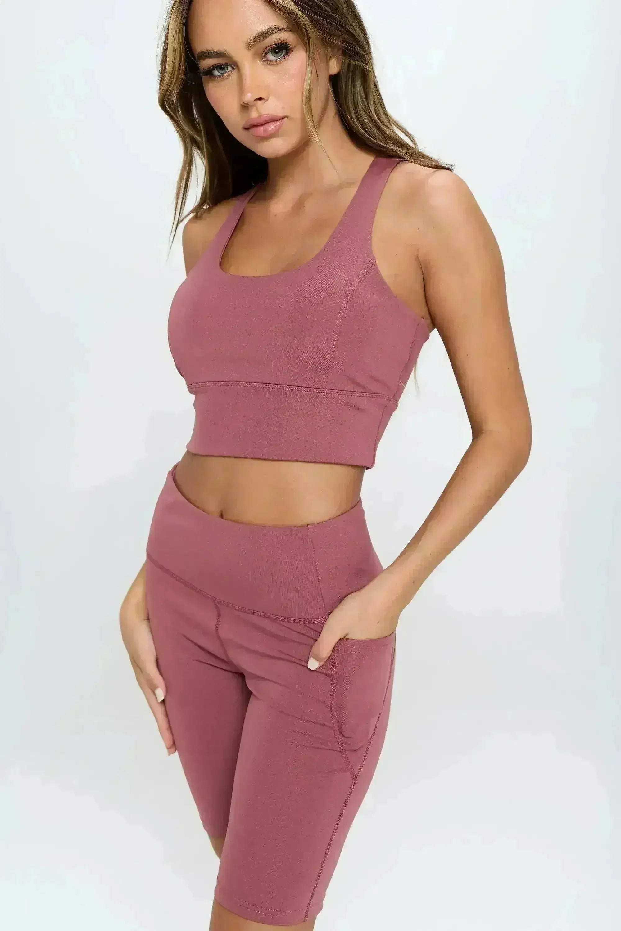Crisscross Sports Bra & Biker Shorts Set