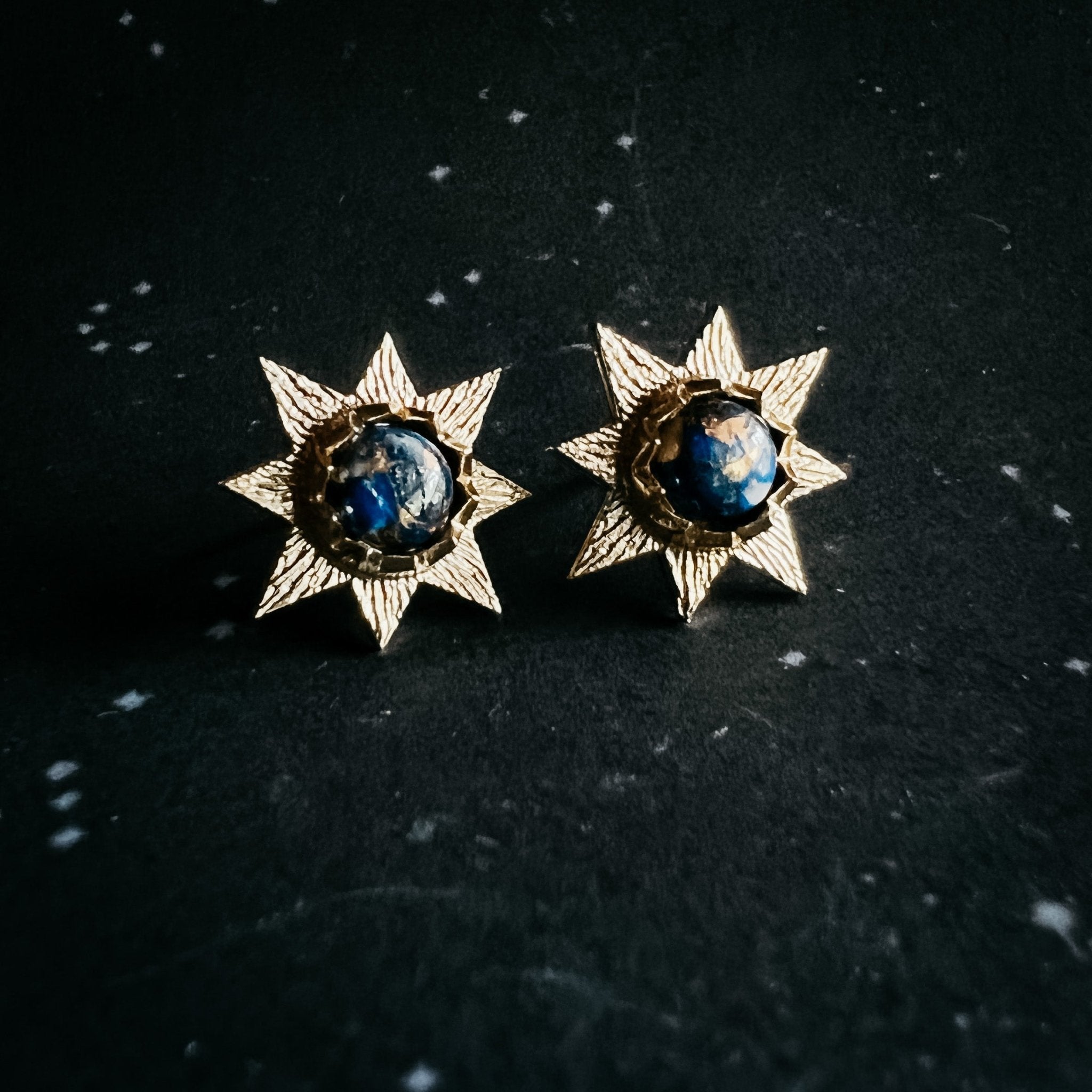 Dark Before the Dawn Sunburst Stud Earrings with Copper Lapis Lazuli - Destiny's Beautiful World