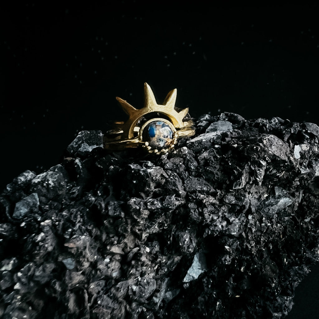 Dark Before the Dawn Sunburst Ring with Copper Lapis Lazuli - Destiny's Beautiful World