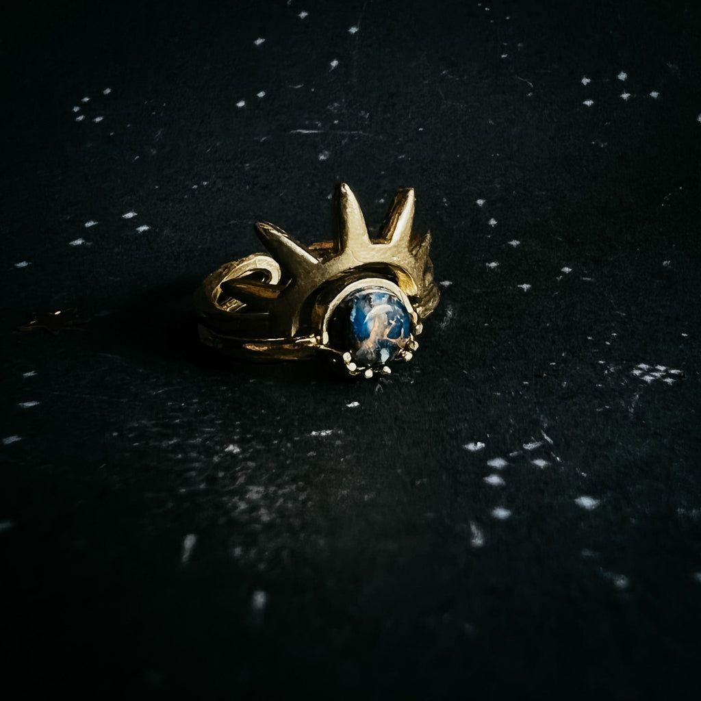 Dark Before the Dawn Sunburst Ring with Copper Lapis Lazuli - Destiny's Beautiful World