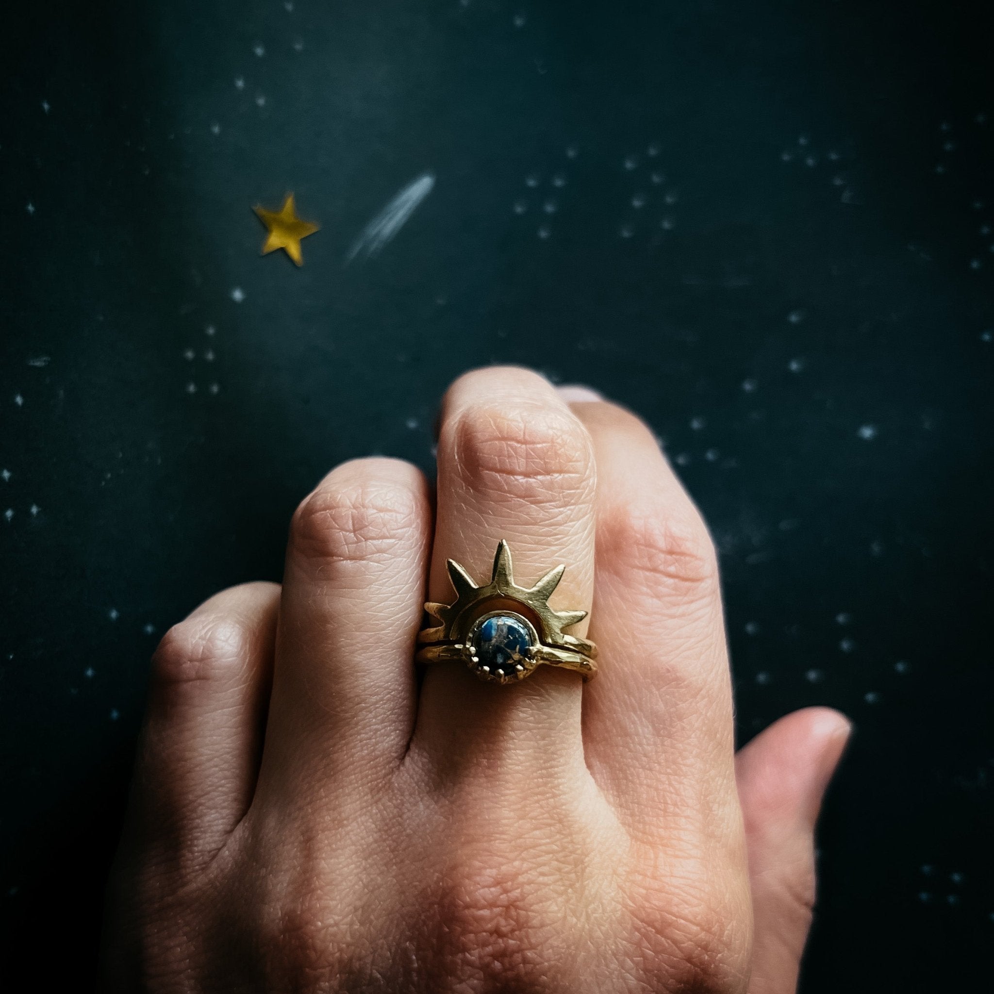 Dark Before the Dawn Sunburst Ring with Copper Lapis Lazuli - Destiny's Beautiful World