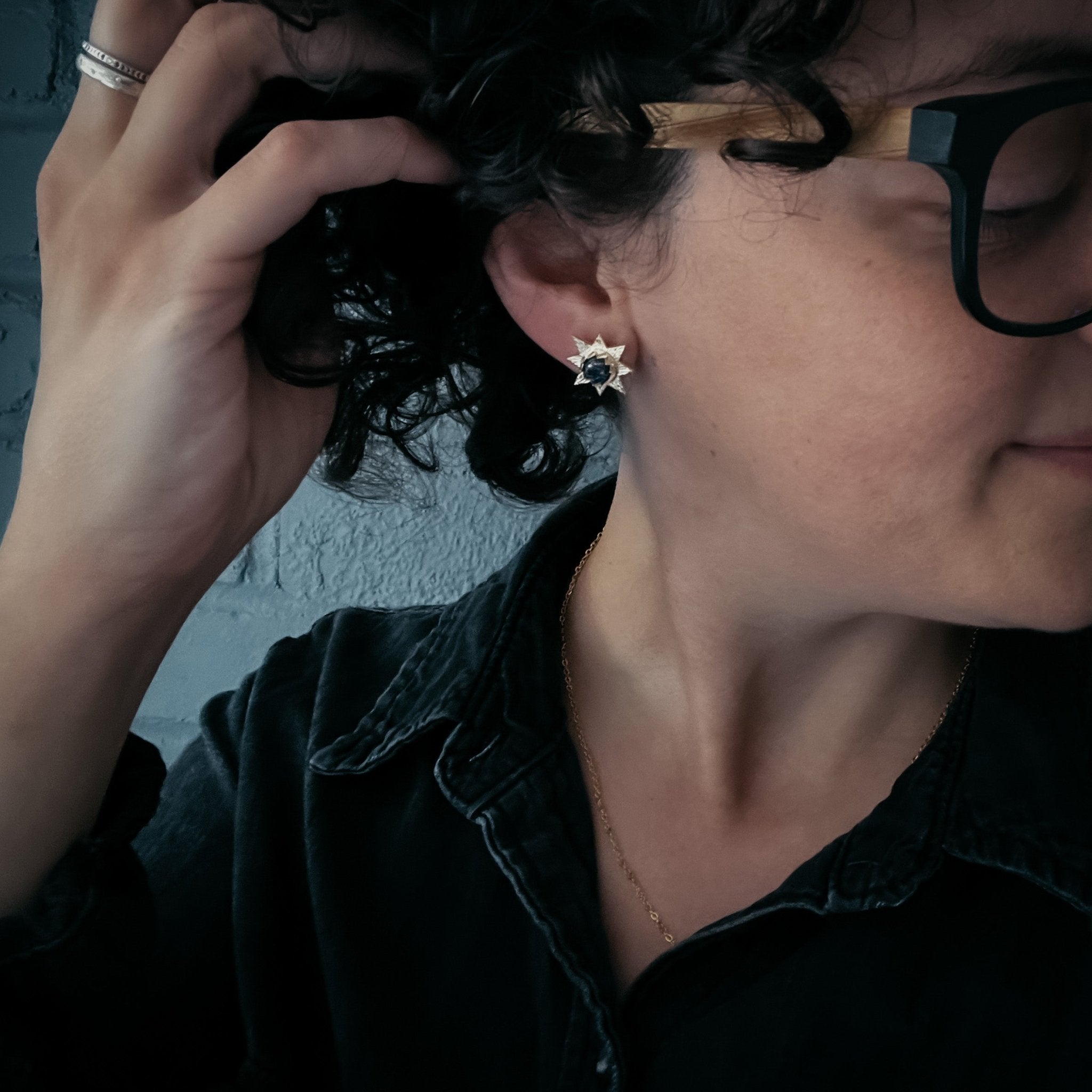 Dark Before the Dawn Sunburst Stud Earrings with Copper Lapis Lazuli - Destiny's Beautiful World