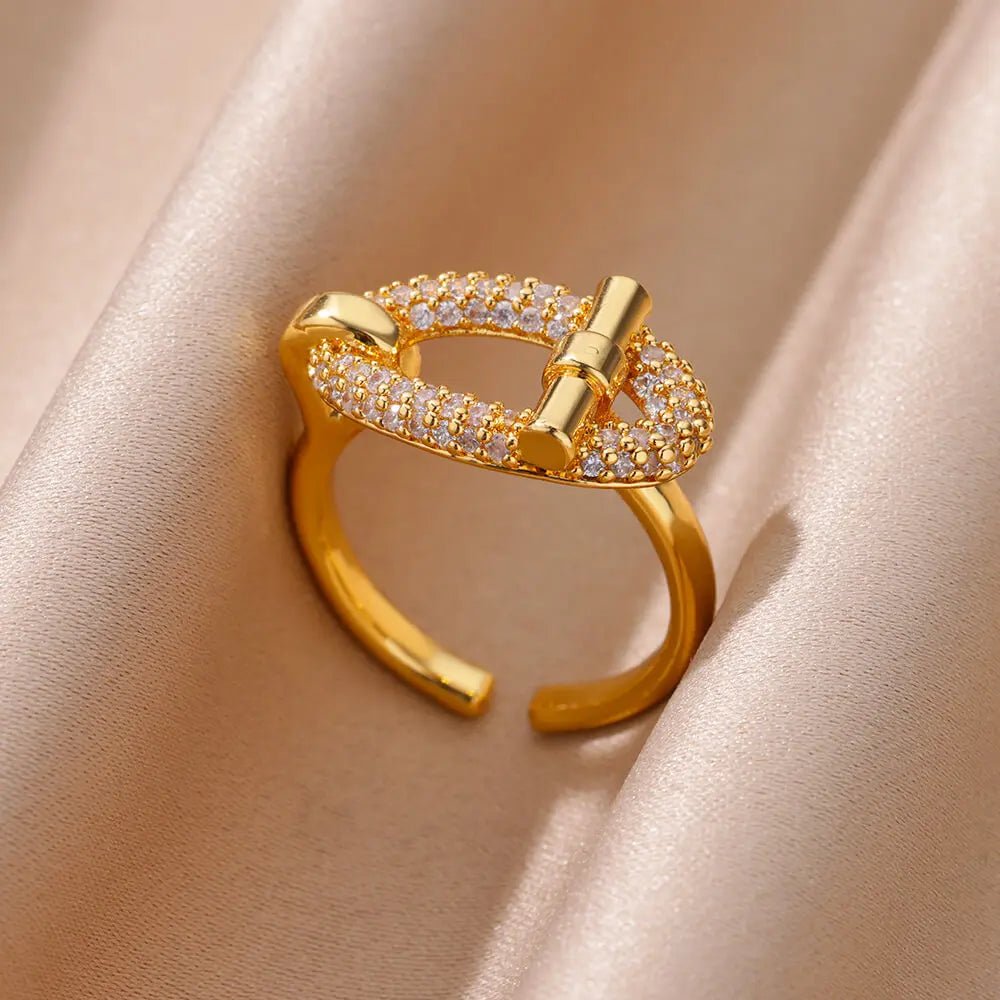 Stainless Steel Oval Hollow Zircon Open Rings - Destiny's Beautiful World