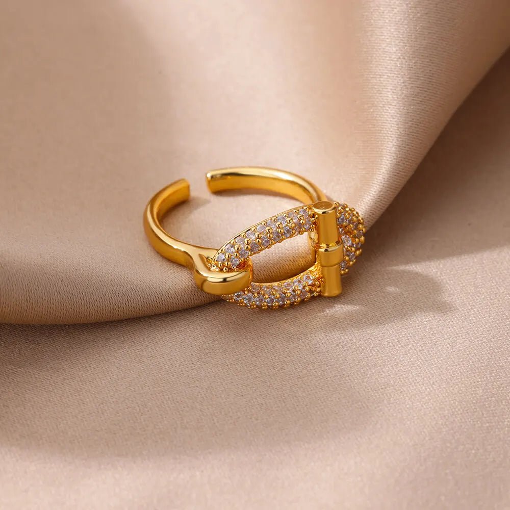 Stainless Steel Oval Hollow Zircon Open Rings - Destiny's Beautiful World