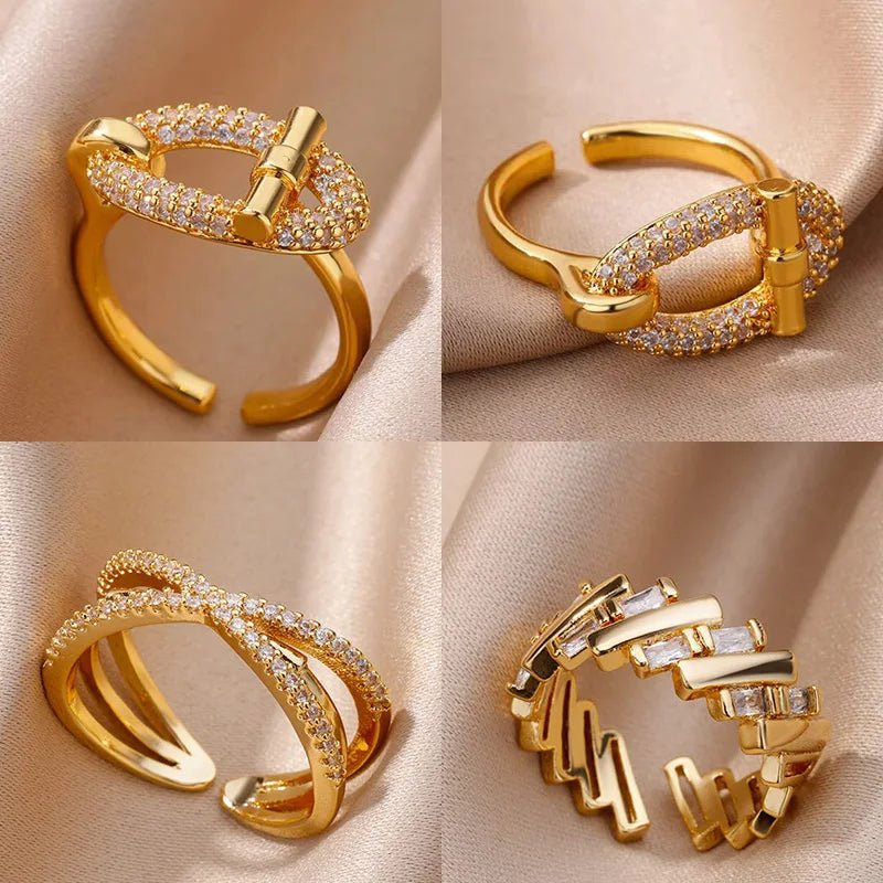 Stainless Steel Oval Hollow Zircon Open Rings - Destiny's Beautiful World