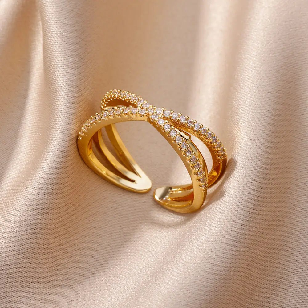 Stainless Steel Oval Hollow Zircon Open Rings - Destiny's Beautiful World