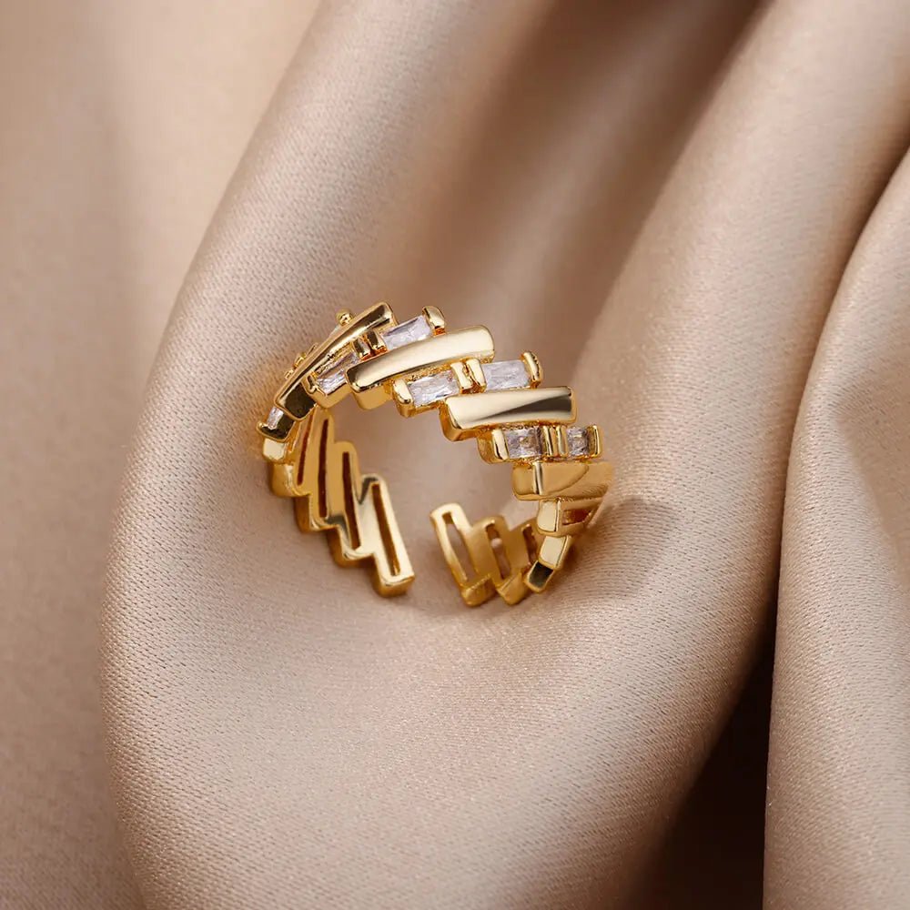 Stainless Steel Oval Hollow Zircon Open Rings - Destiny's Beautiful World
