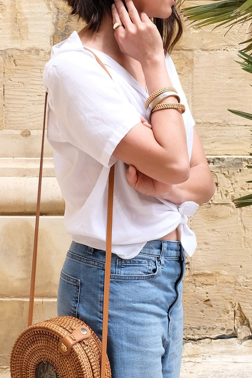 Buffalo Horn & Handwoven Rattan Bangle Bracelets (3pcs) - Destiny's Beautiful World