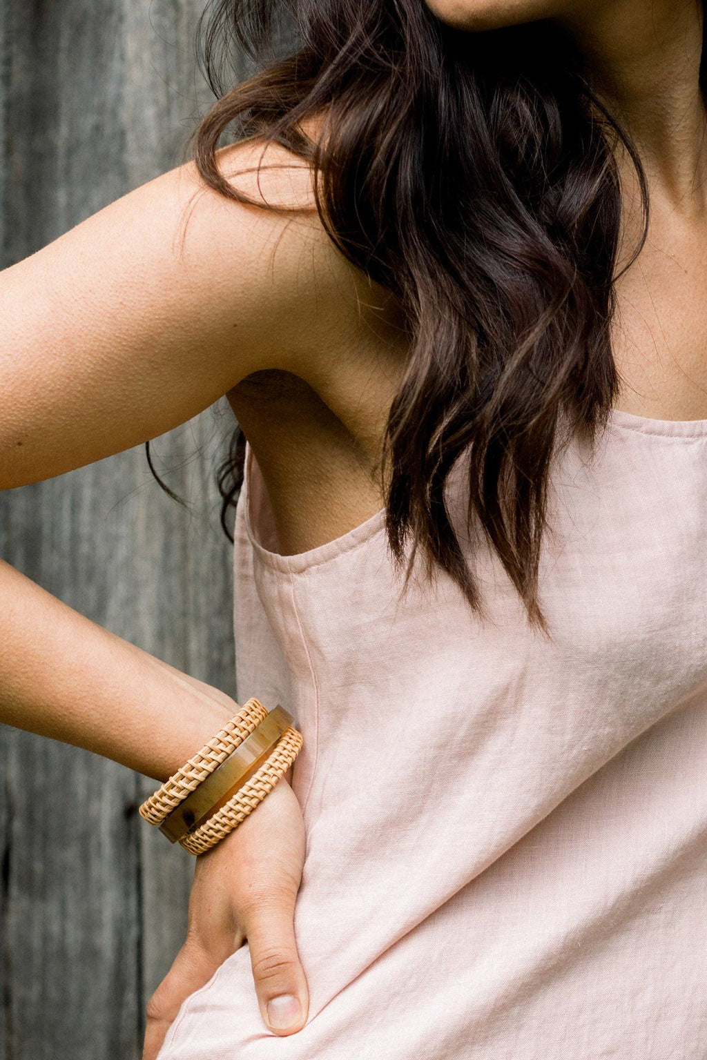 Buffalo Horn & Handwoven Rattan Bangle Bracelets (3pcs) - Destiny's Beautiful World