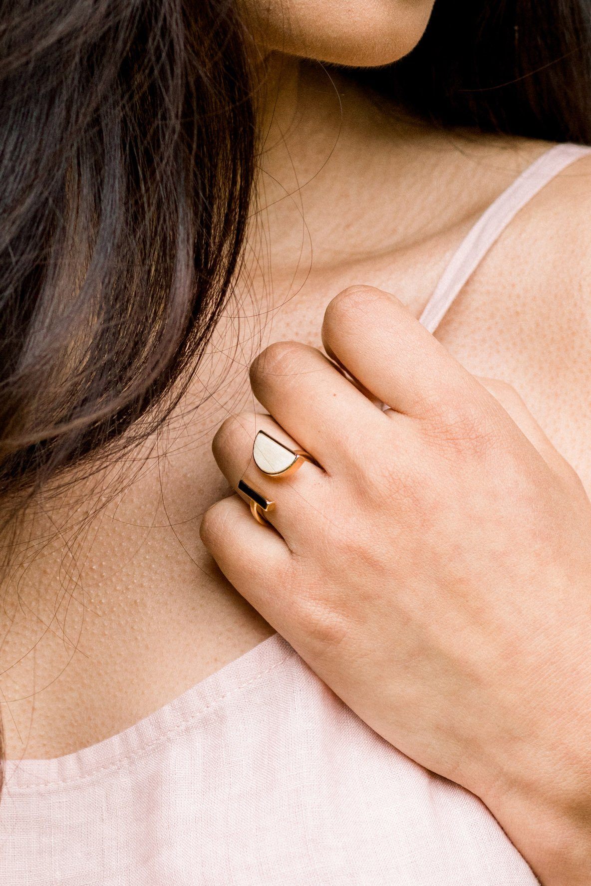 16K Gold - Plated Brass Buffalo Horn Crescent and Bar Ring - Destiny's Beautiful World