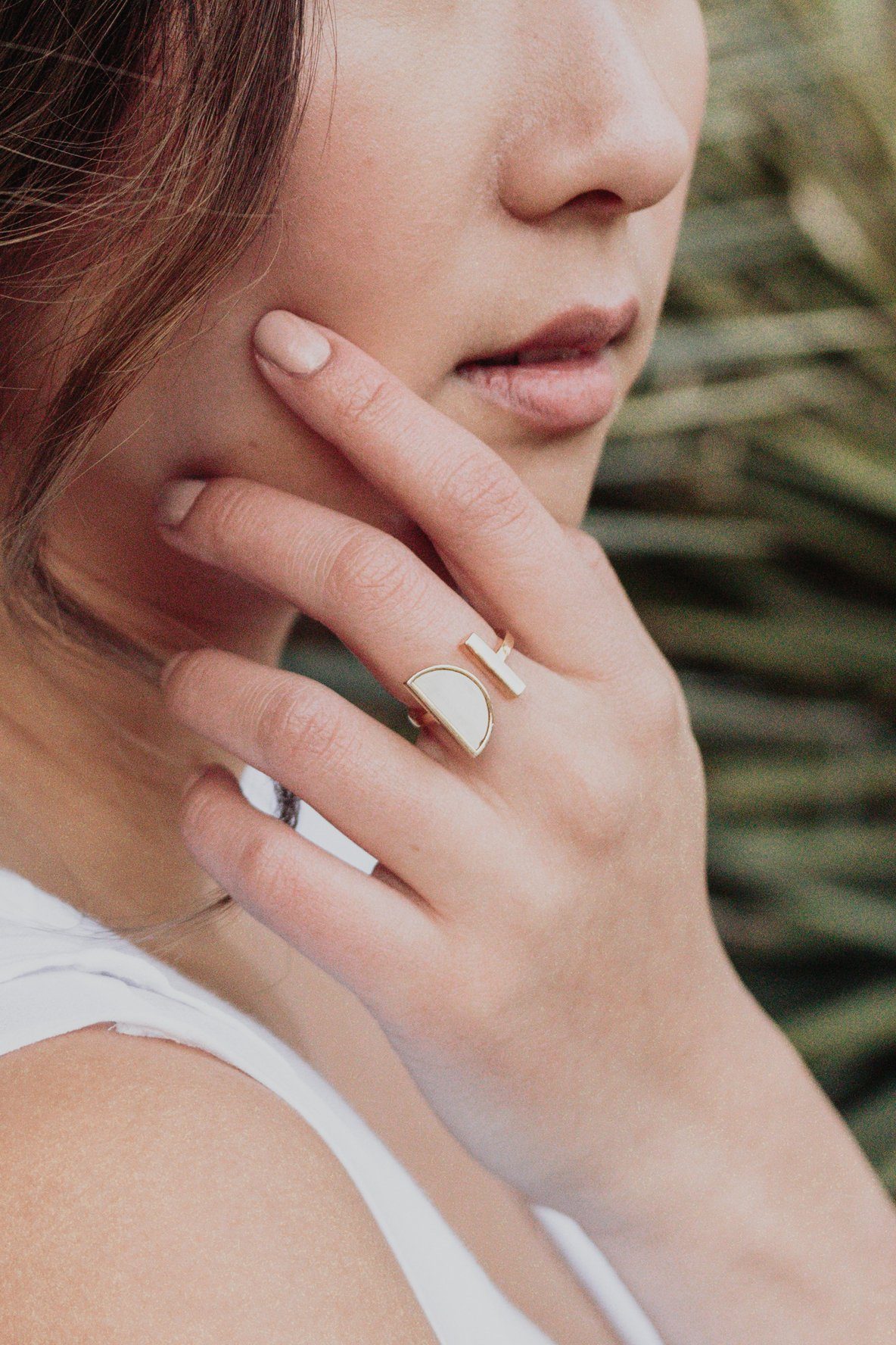 16K Gold - Plated Brass Buffalo Horn Crescent and Bar Ring - Destiny's Beautiful World