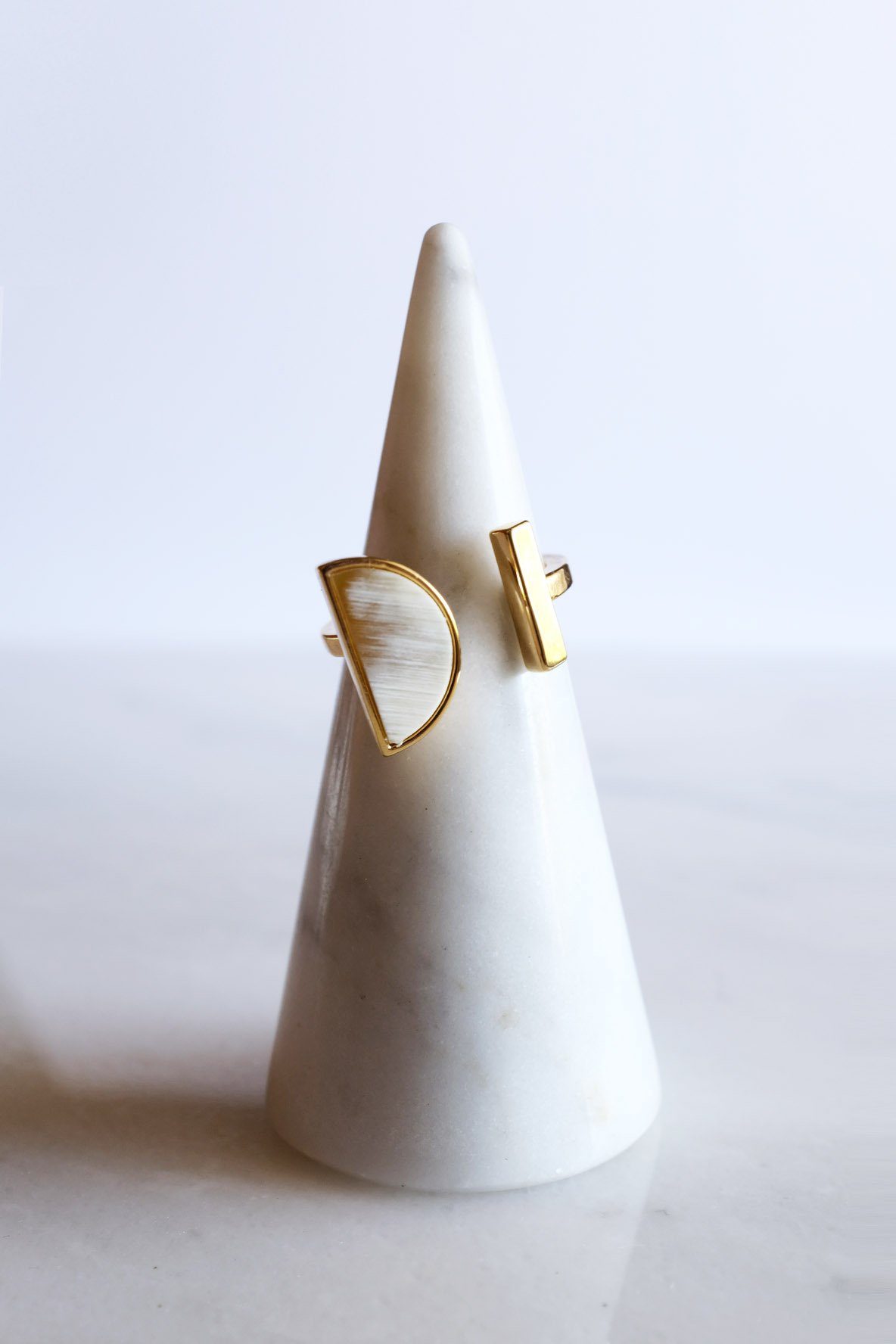 16K Gold - Plated Brass Buffalo Horn Crescent and Bar Ring - Destiny's Beautiful World