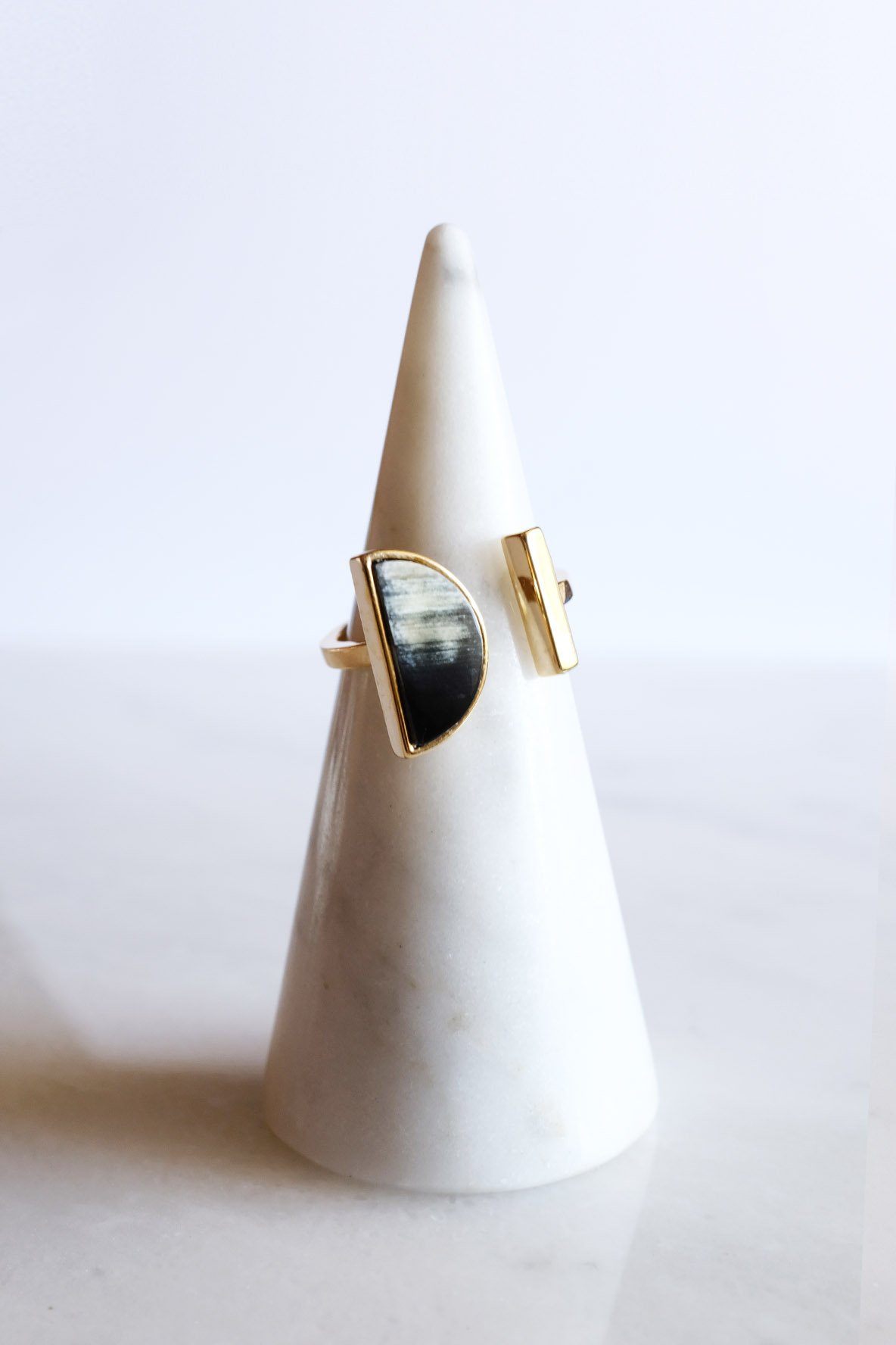 16K Gold - Plated Brass Buffalo Horn Crescent and Bar Ring - Destiny's Beautiful World