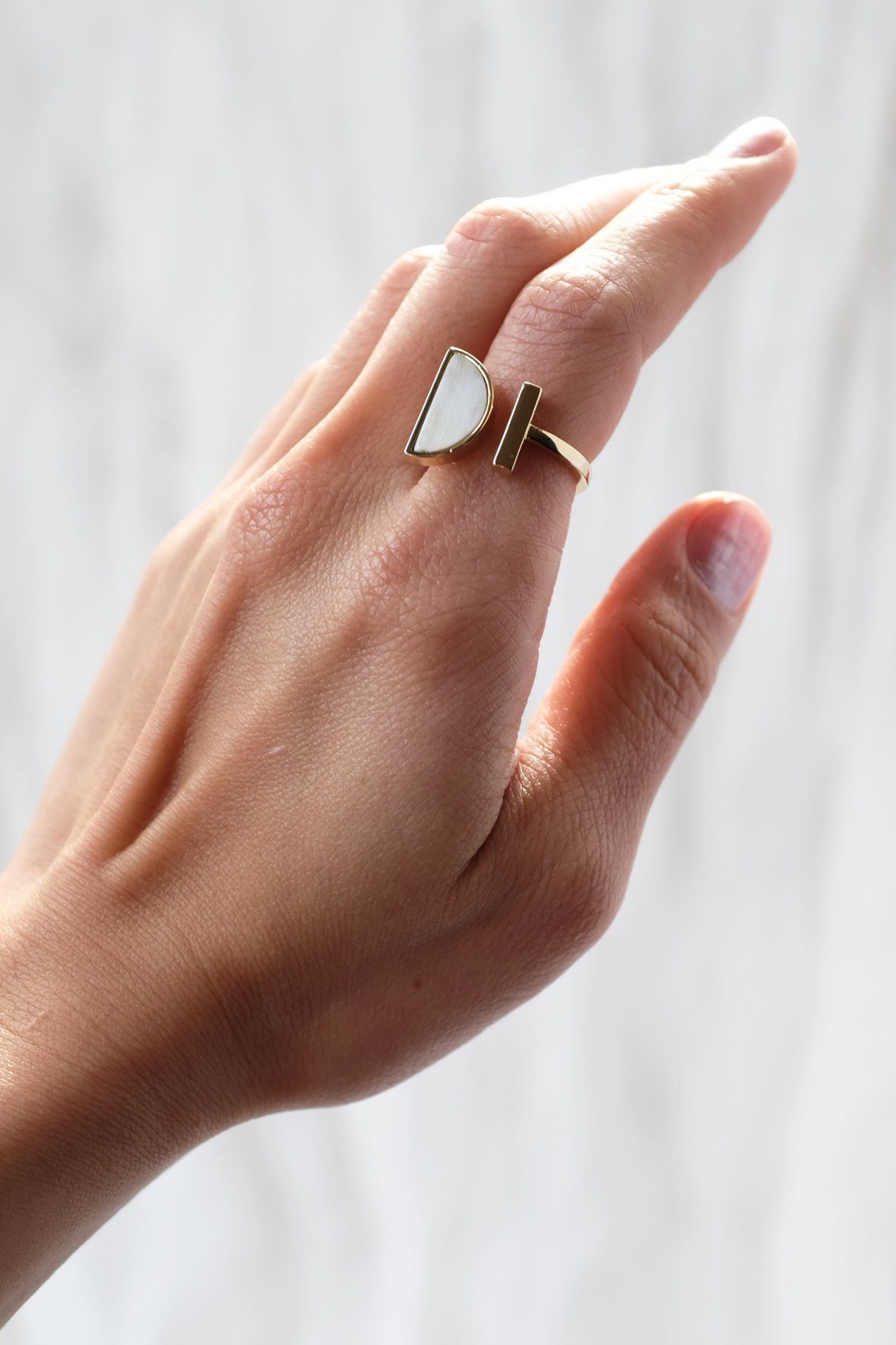 16K Gold - Plated Brass Buffalo Horn Crescent and Bar Ring - Destiny's Beautiful World