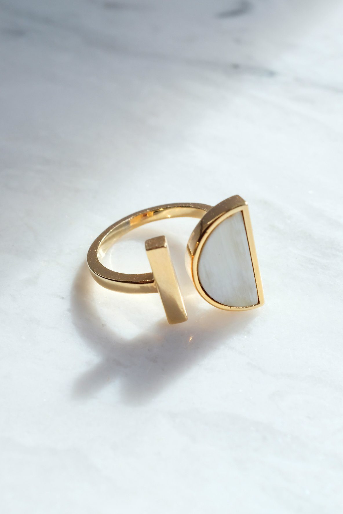 16K Gold - Plated Brass Buffalo Horn Crescent and Bar Ring - Destiny's Beautiful World