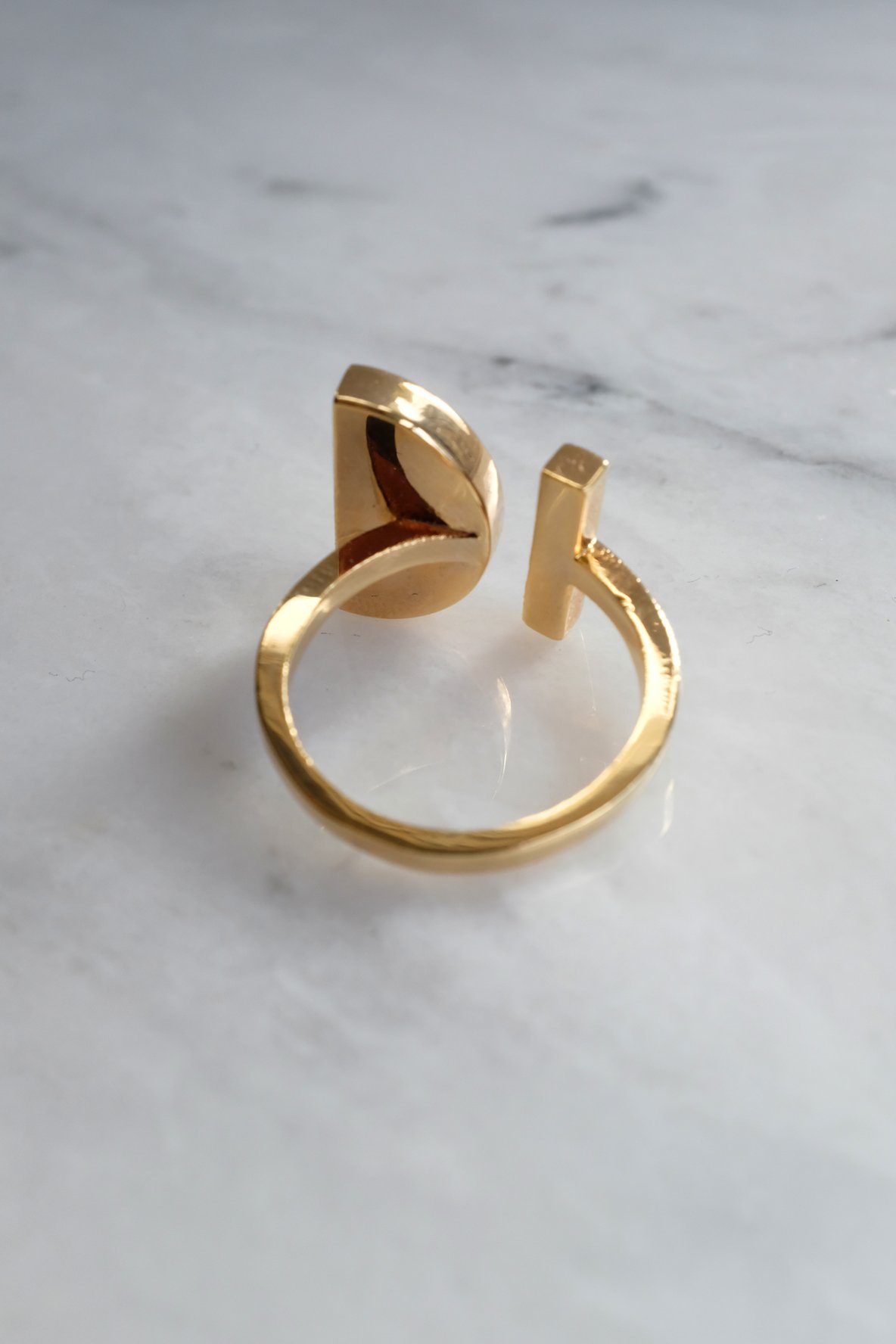 16K Gold - Plated Brass Buffalo Horn Crescent and Bar Ring - Destiny's Beautiful World