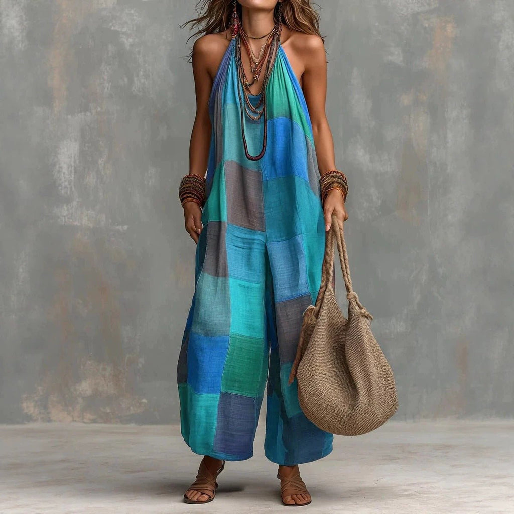 Women's Plaid Print Jumpsuit – Sleeveless, Wide - Leg, Suspender Style - Destiny's Beautiful World