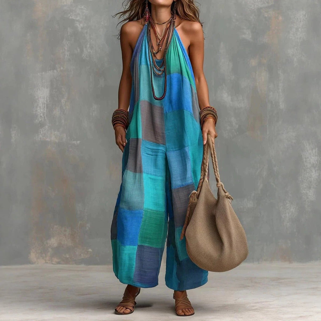 Women's Plaid Print Jumpsuit – Sleeveless, Wide - Leg, Suspender Style - Destiny's Beautiful World