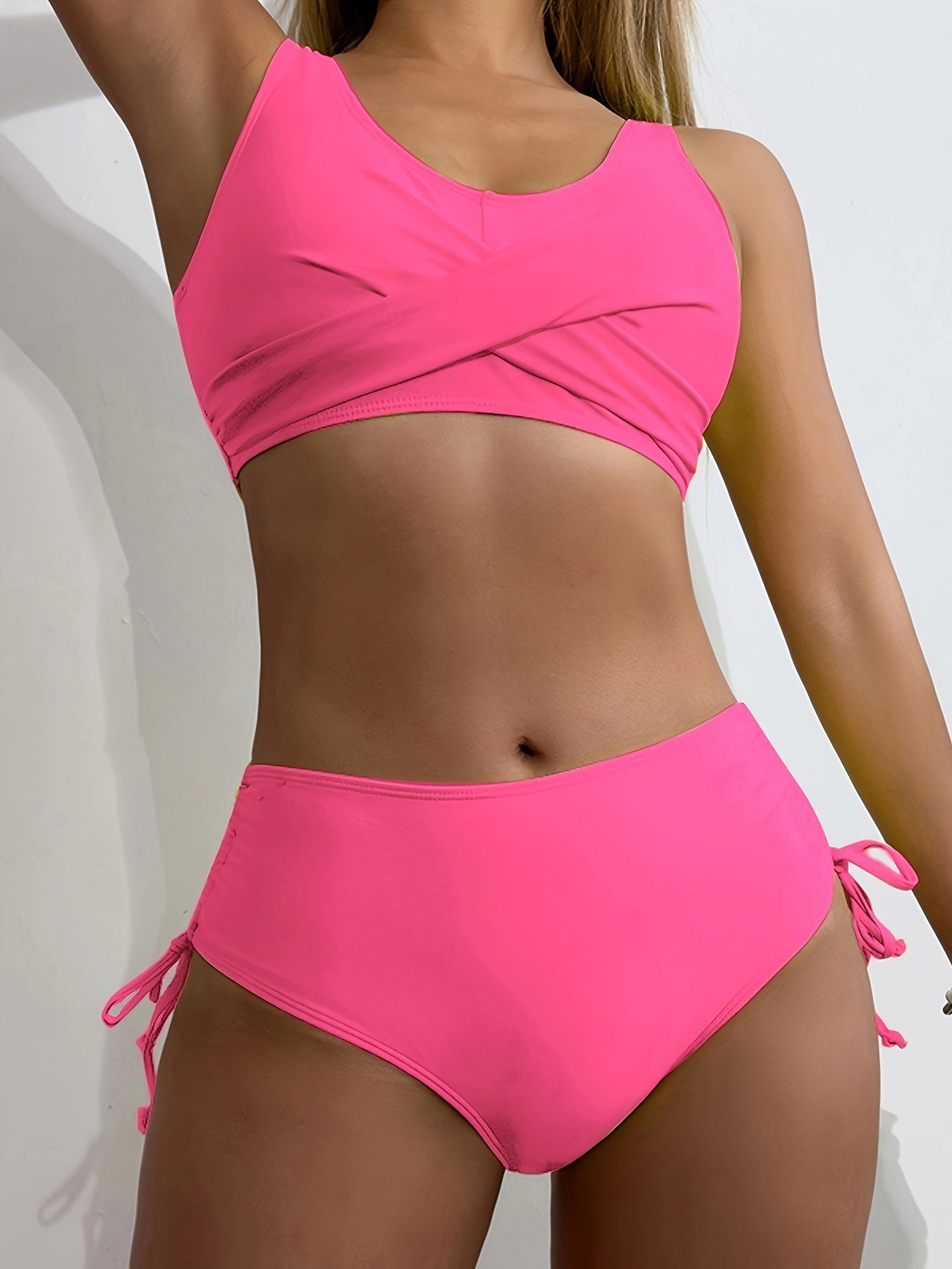 Twist Front V Neck High Waist 2 Piece Bikini Set