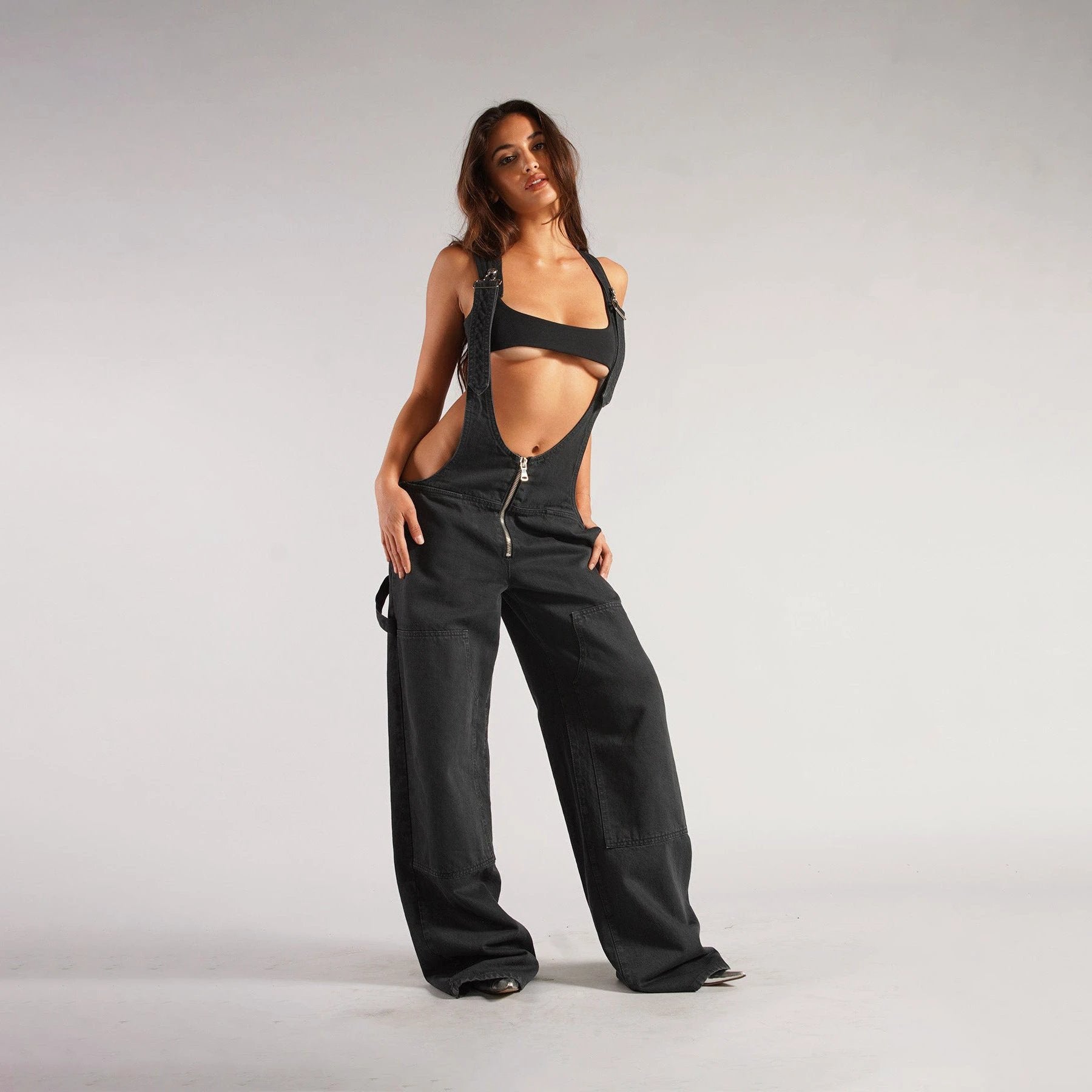 Y2K Denim Overalls - Zipper Suspender Jumpsuit