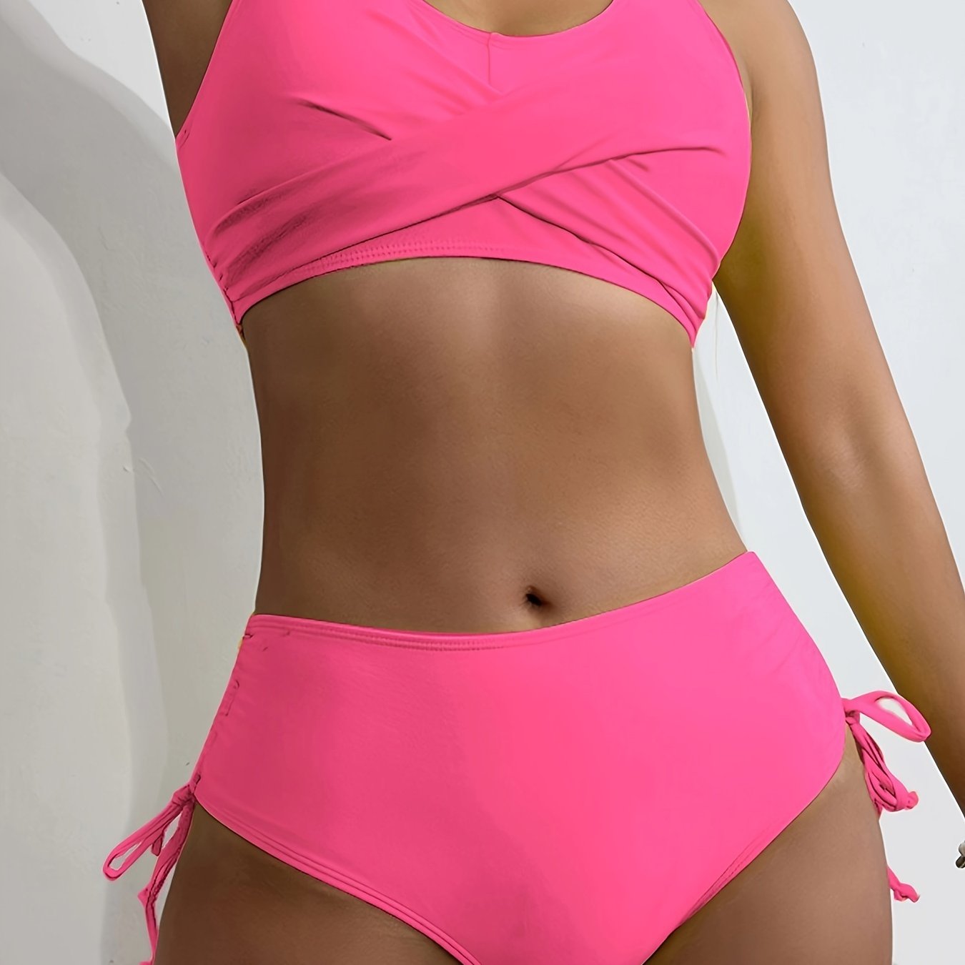 Twist Front V Neck High Waist 2 Piece Bikini Set - Destiny's Beautiful World