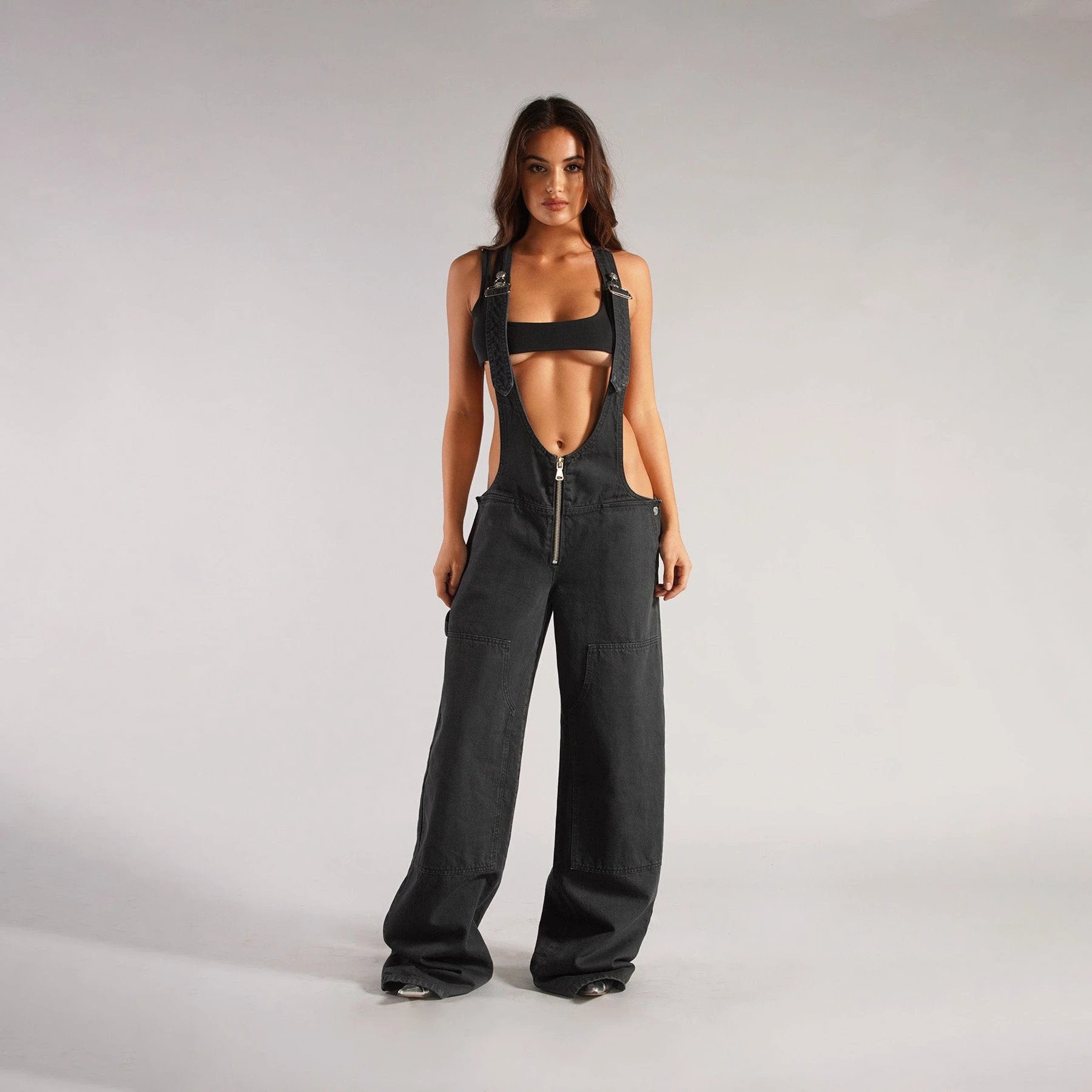 Y2K Denim Overalls - Zipper Suspender Jumpsuit