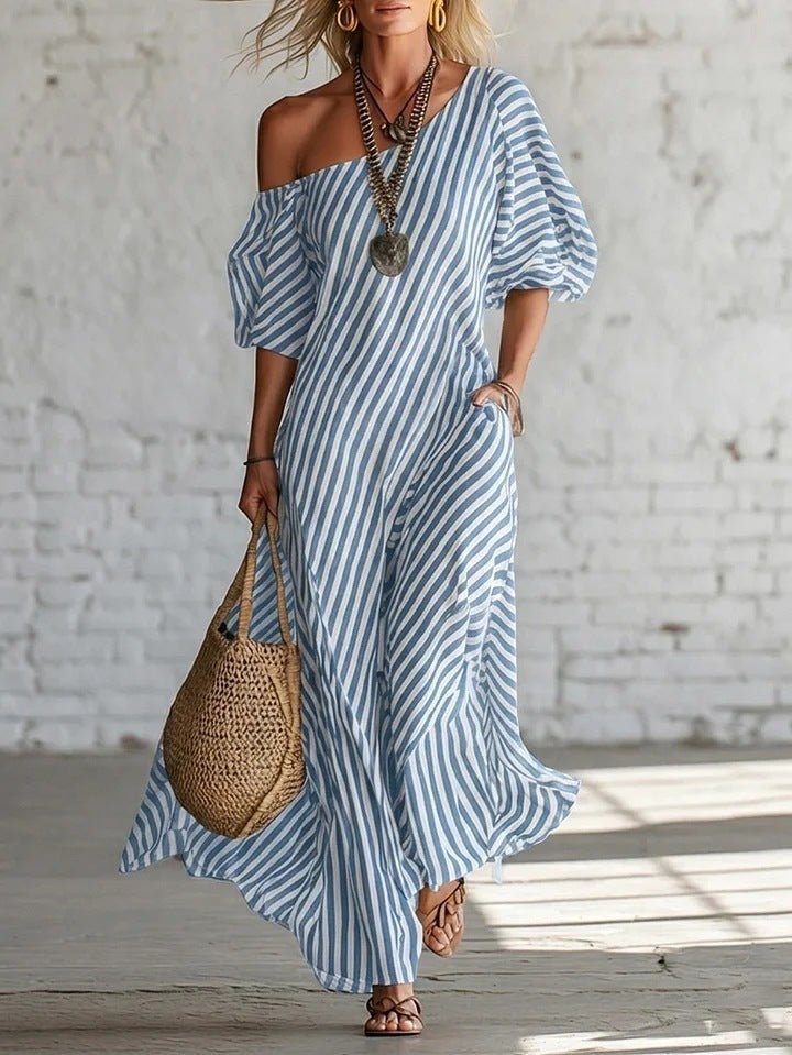 Striped Off - shoulder Dress - Destiny's Beautiful World