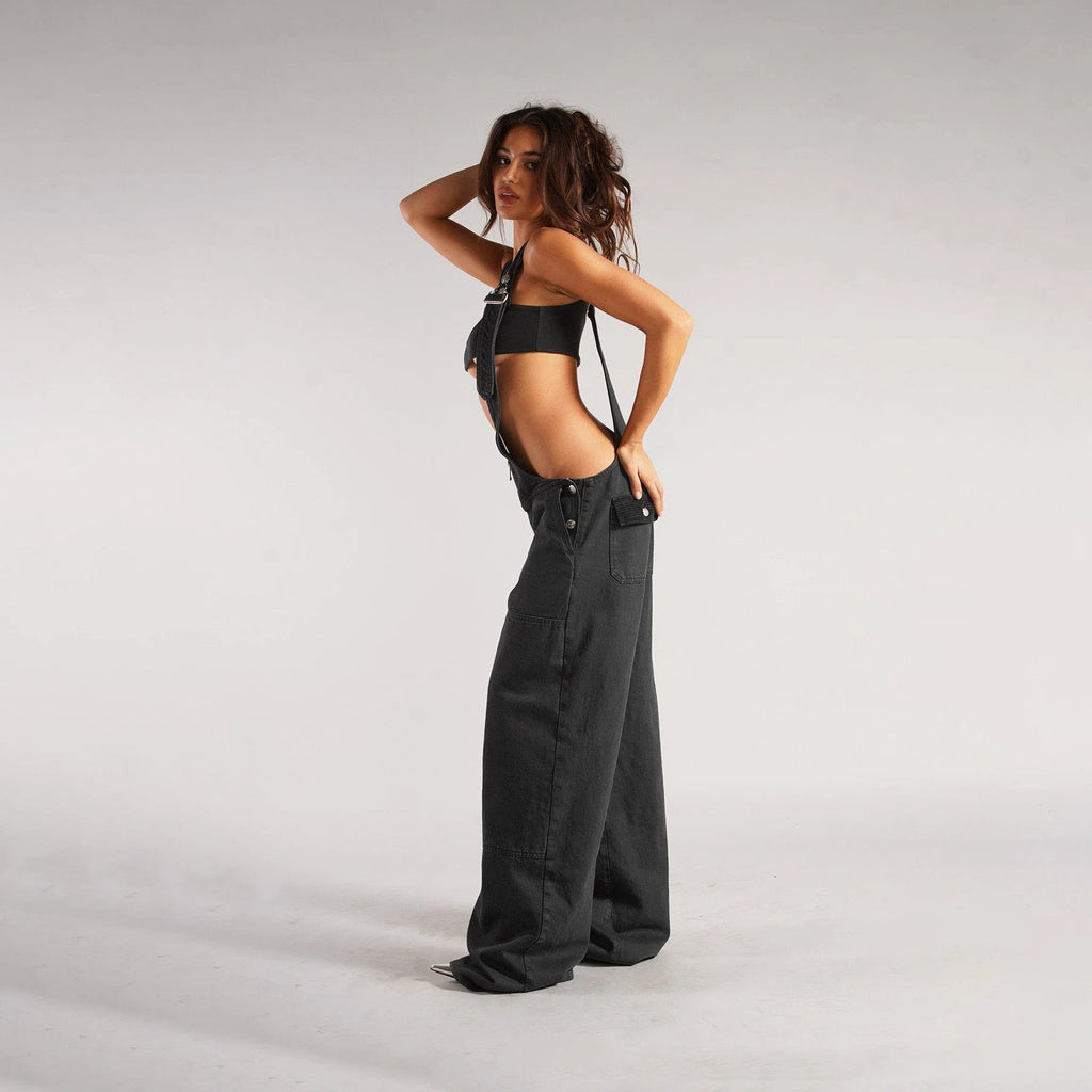 Y2K Denim Overalls - Zipper Suspender Jumpsuit