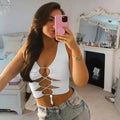 Lace Up Patchwork Tank Crop Top - Destiny's Beautiful World