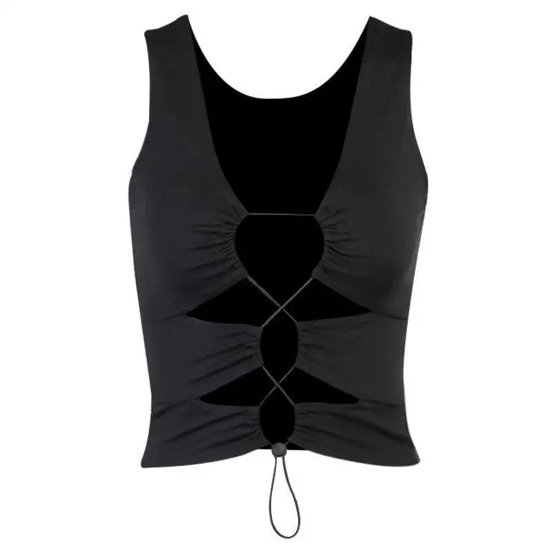 Lace Up Patchwork Tank Crop Top - Destiny's Beautiful World