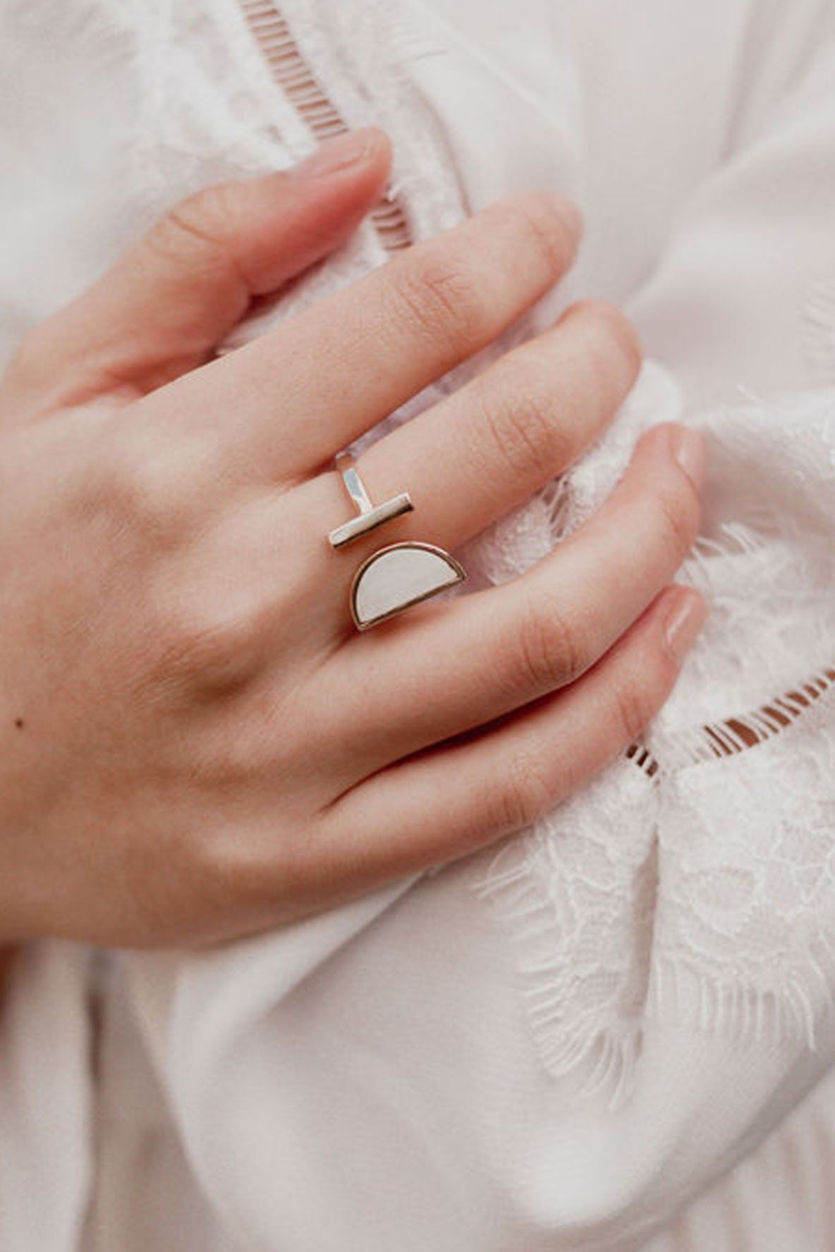 16K Gold - Plated Brass Buffalo Horn Crescent and Bar Ring - Destiny's Beautiful World